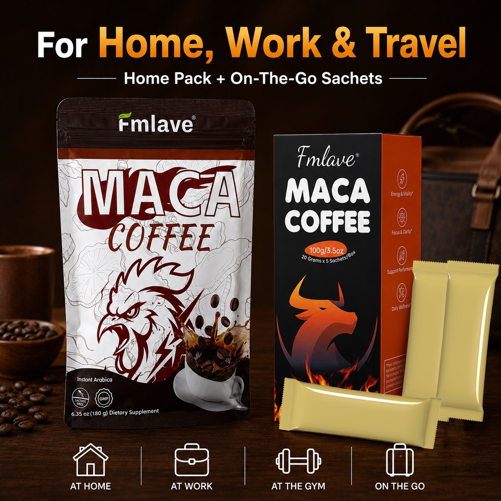 Maca Coffee for Men Herbal Supplement Energy Coffee Ginseng Ashwagandha Cordycep