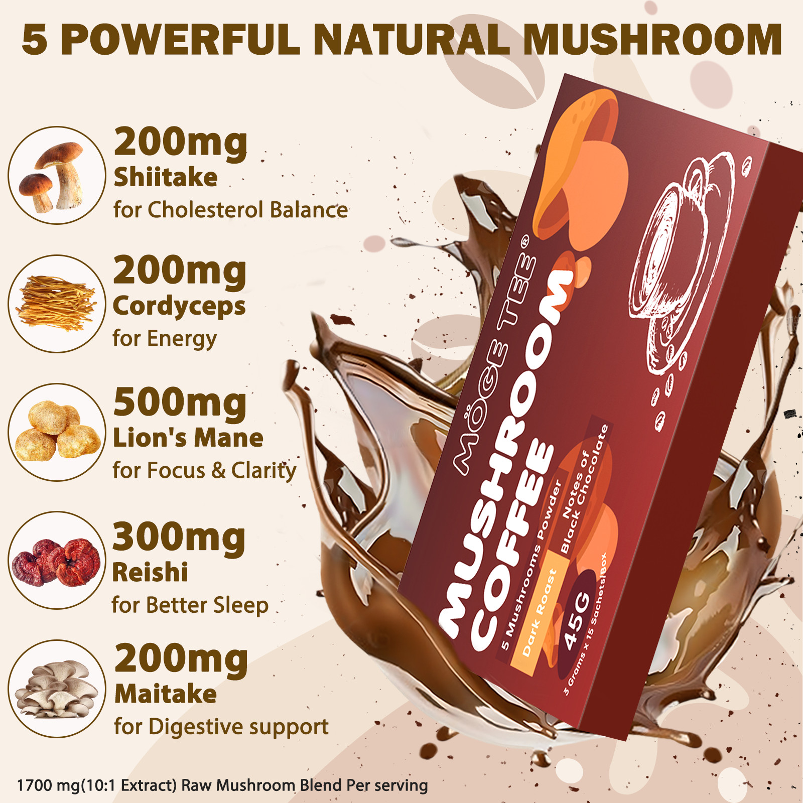 Organic Mushroom Coffee – Coffee for Better Energy – 30 Sachets US Free Shipping