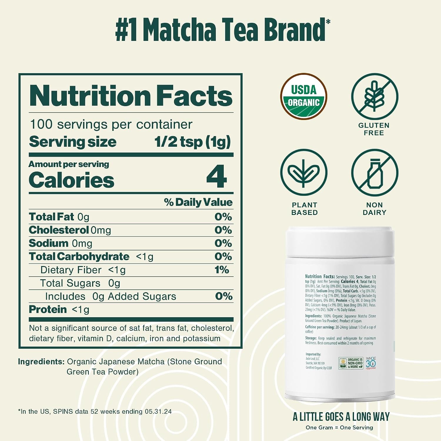 Jade Leaf Ceremonial Grade Matcha Powder, 100g / 3.53oz Tin | Barista Edition –