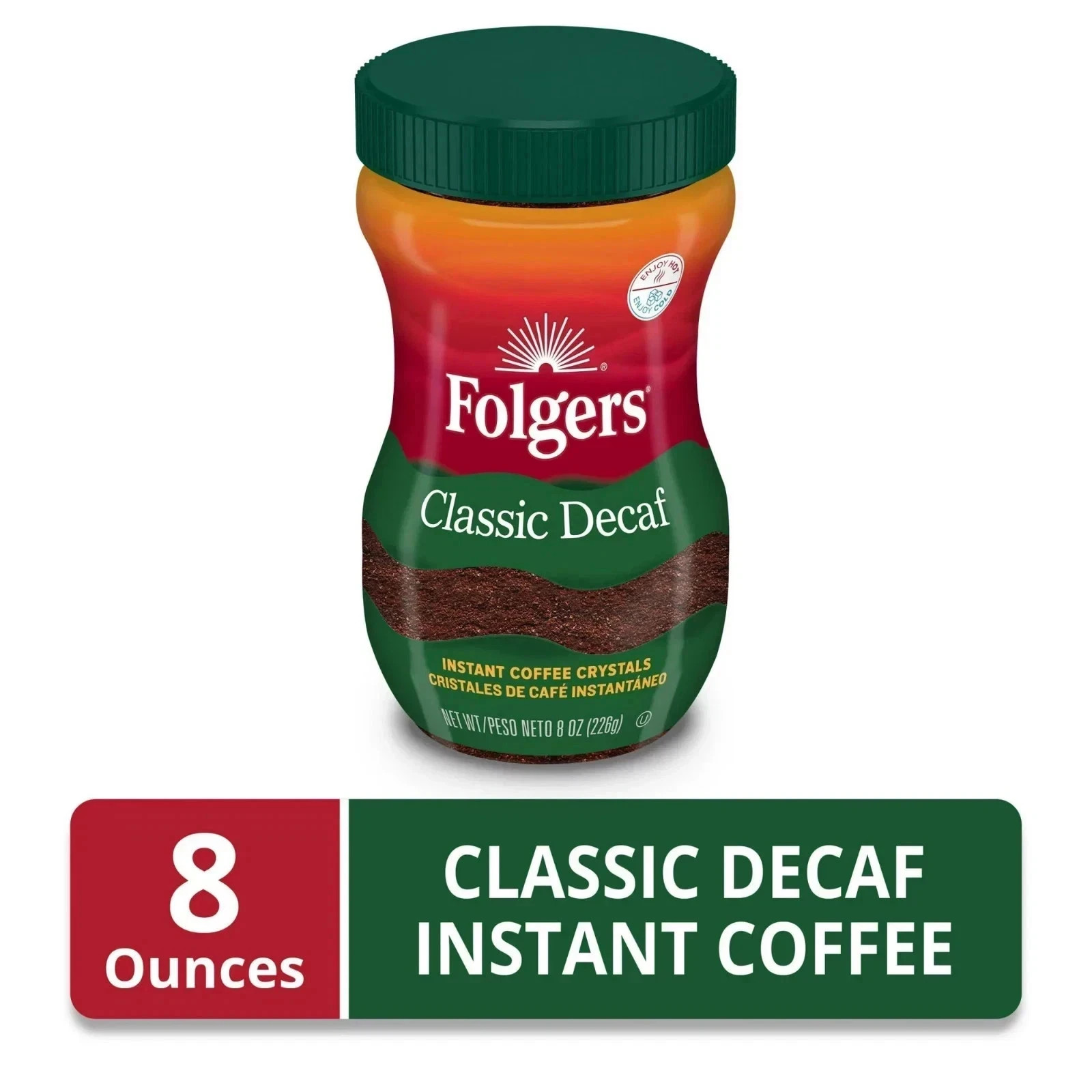 (2 Pack) Folgers Classic Decaf Instant Coffee, 8 oz Jar (FRESH) Free Shipping