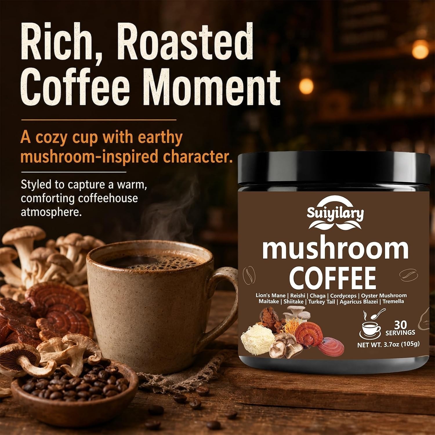 10 Mushroom Blend Coffee for Focus, Immunity Boost, Memory Clarity – 30 Servigs