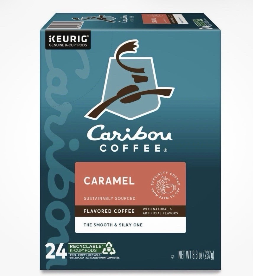 Caribou Coffee Caramel Flavored K-Cup Pods Keurig 24ct 8.3oz RA BB 8/10 2026
