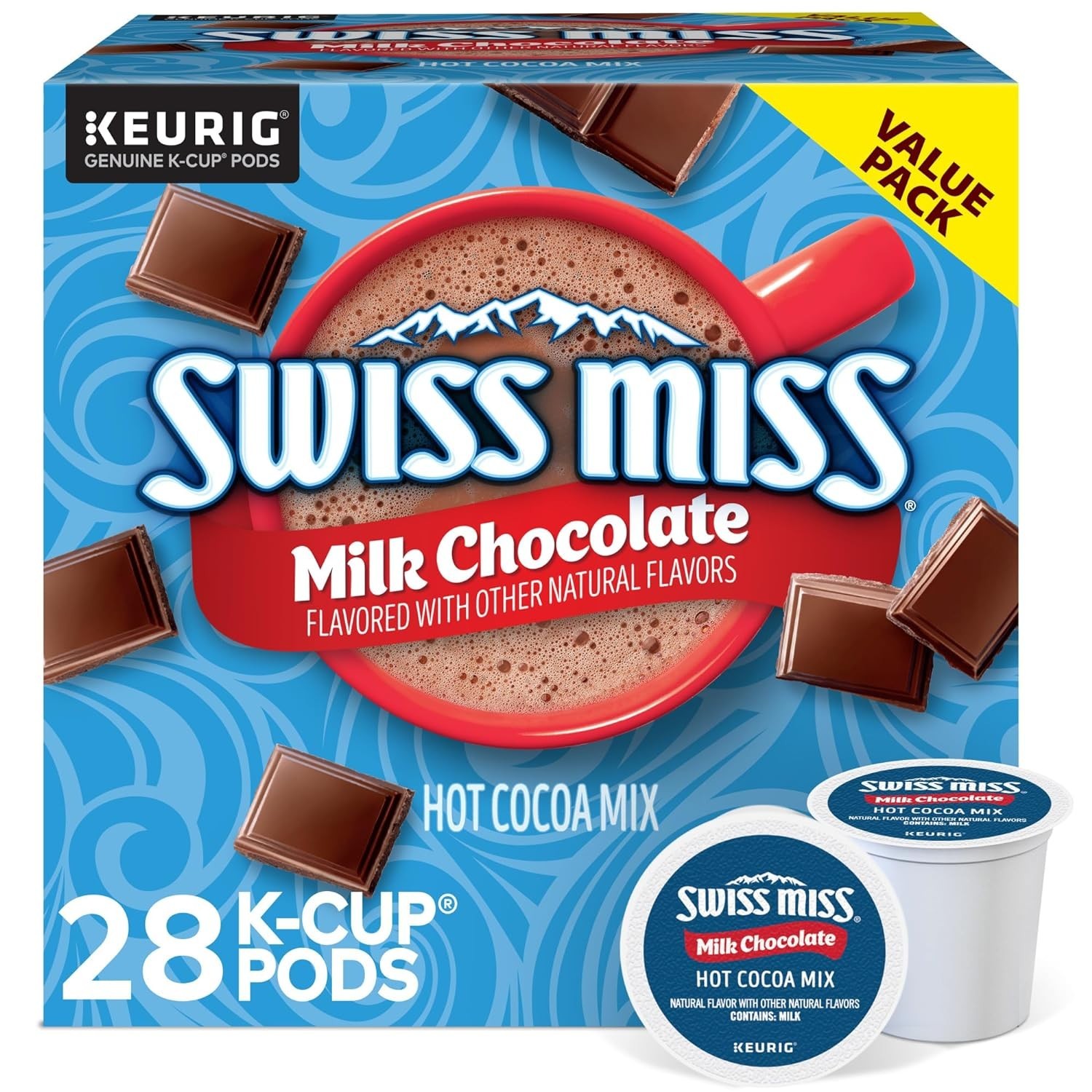 28 Count Swiss Miss Milk Chocolate Hot Cocoa K-Cup Pods for Anytime Enjoyment
