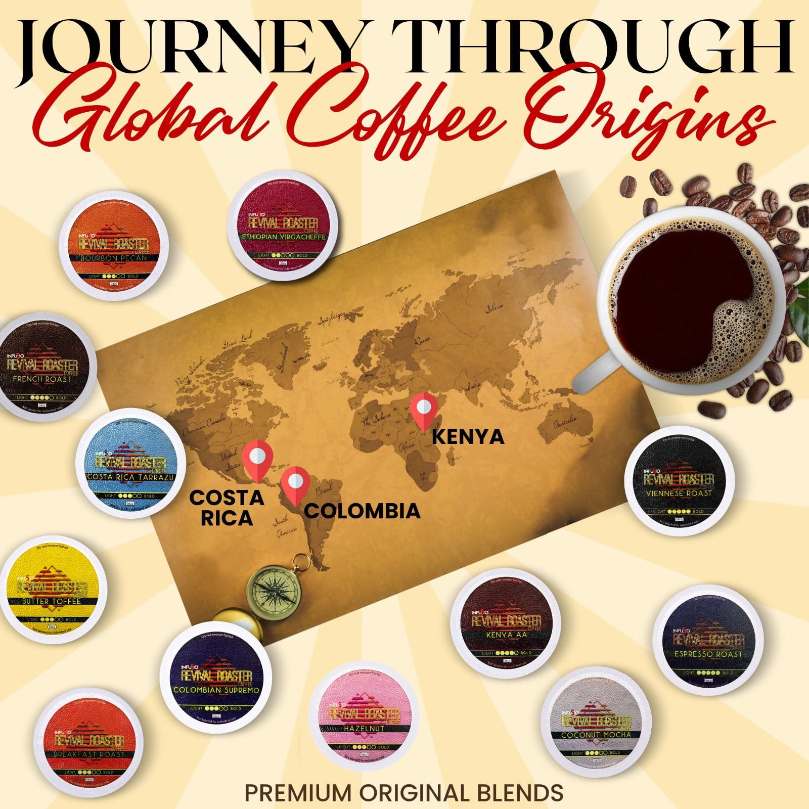 InfuSio Coffee pods 96 Count Variety Pack 12 amazing Medium and Dark Roast