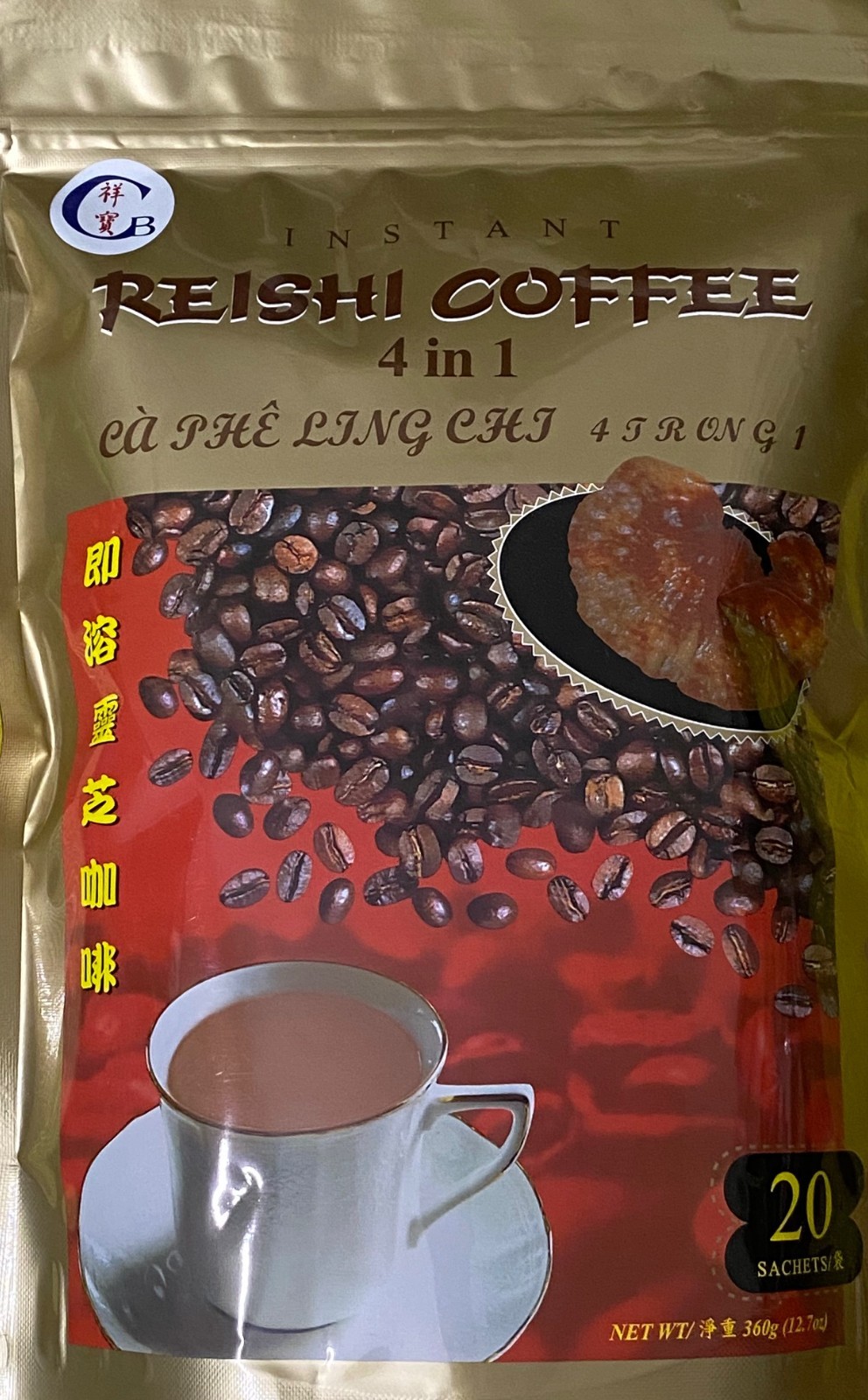 CB Reishi Instant Coffee 4-In-1, 20 Sachets x 18g (Pack of 12) Exp: 01-2029