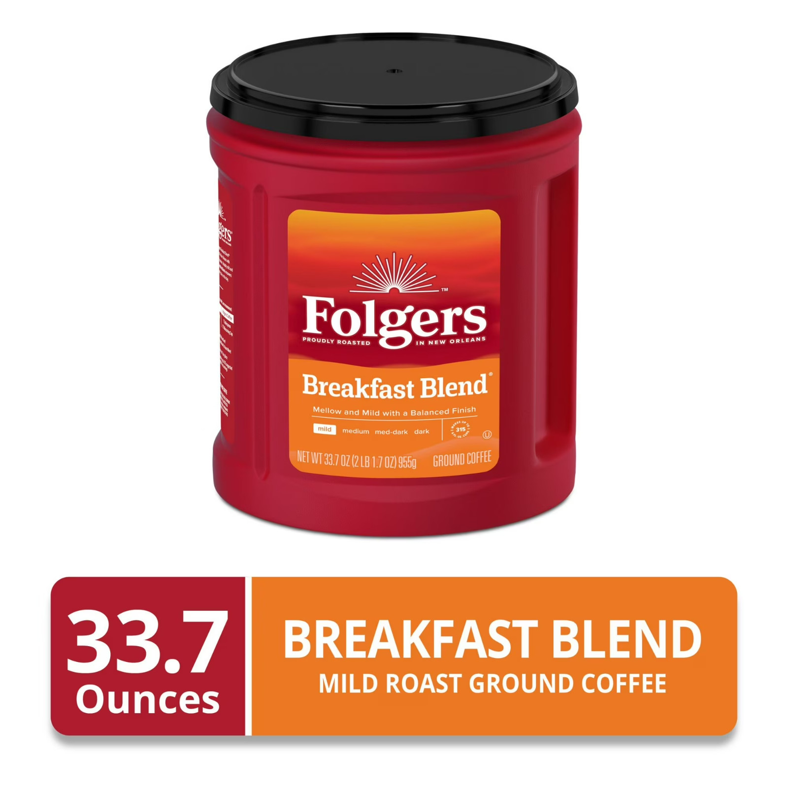NEW 2 pack Folgers Breakfast Blend Ground Coffee, Smooth & Mild Coffee, 33.7 oz