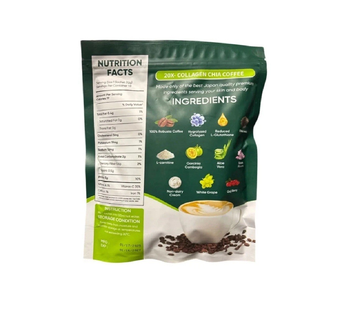 4 Pack – FITGUM 20X Collagen Chia Coffee 11 in 1 Coffee Mix Authentic USA Seller