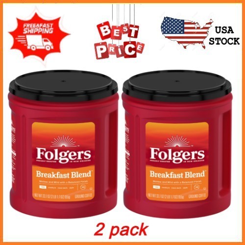 NEW 2 pack Folgers Breakfast Blend Ground Coffee, Smooth & Mild Coffee, 33.7 oz