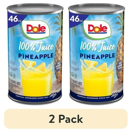 (2 pack) Dole All Natural 100% Pineapple Juice, 46 fl oz Can