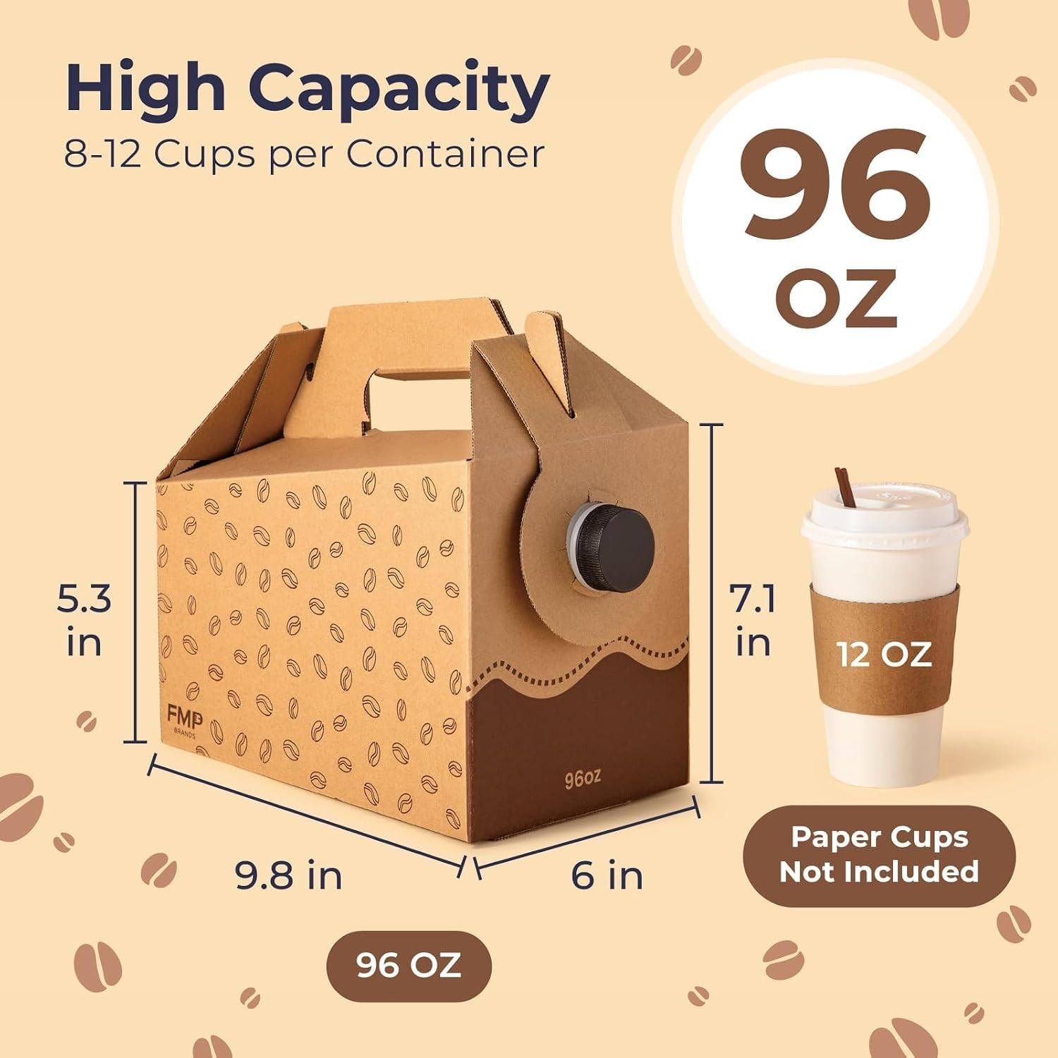 Coffee Dispenser 96 oz Bulk Pack with Handle Insulated Hot Cold Take Out
