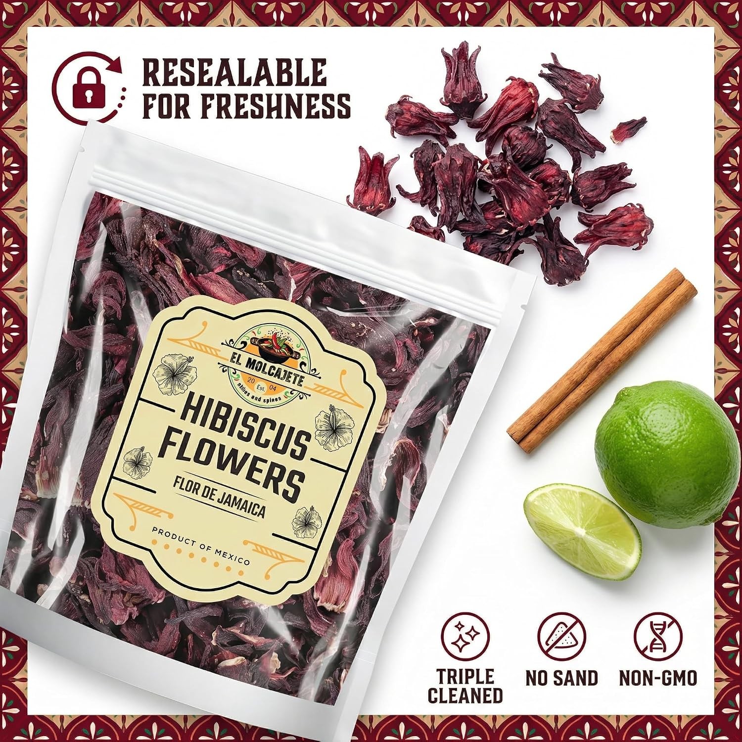 Cut Dried Hibiscus Flowers 4 Oz All Natural Whole Petals Sifted for Tea