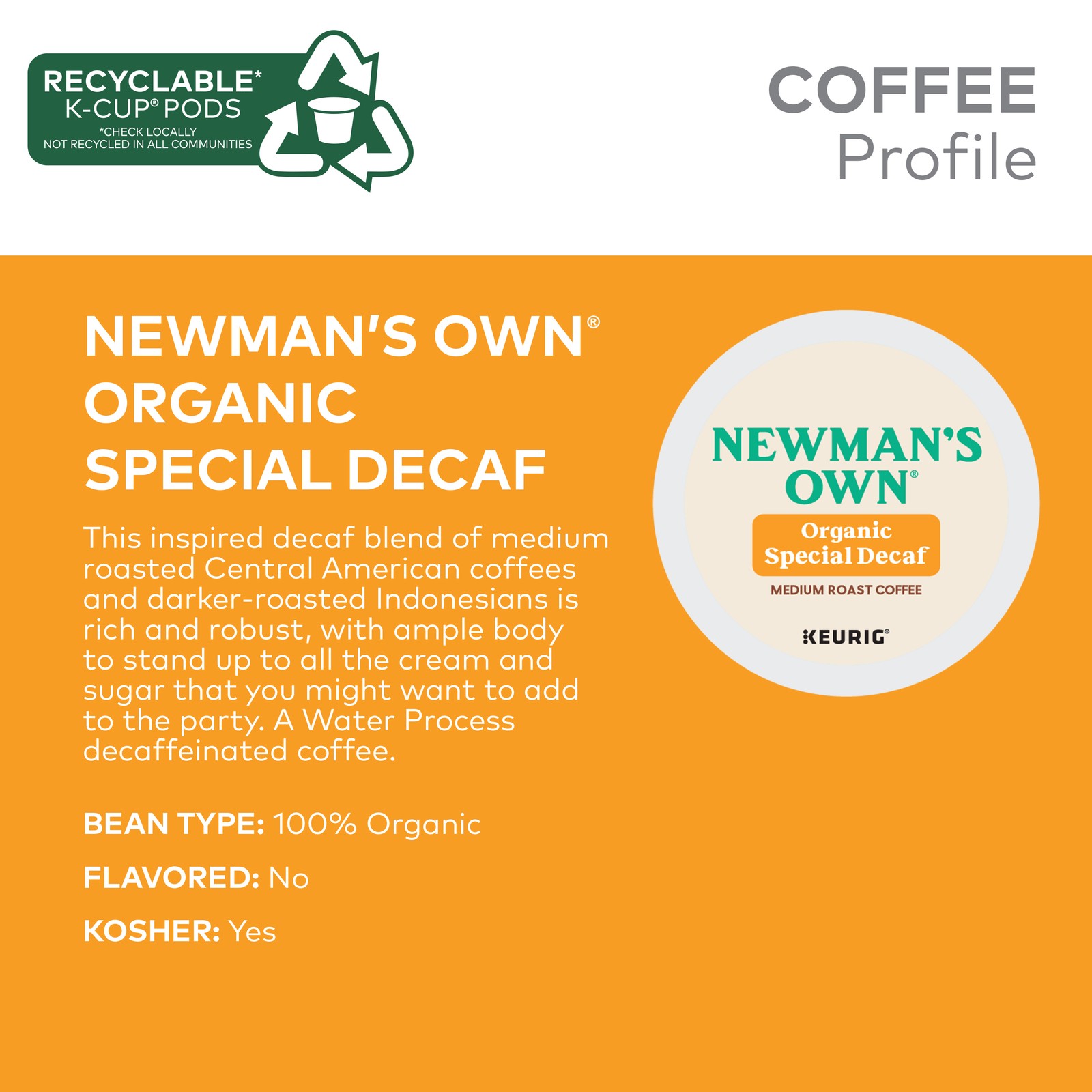 Newman’s Own Organics Special Blend Decaf Coffee, Keurig K-Cup Pods, 24 Count