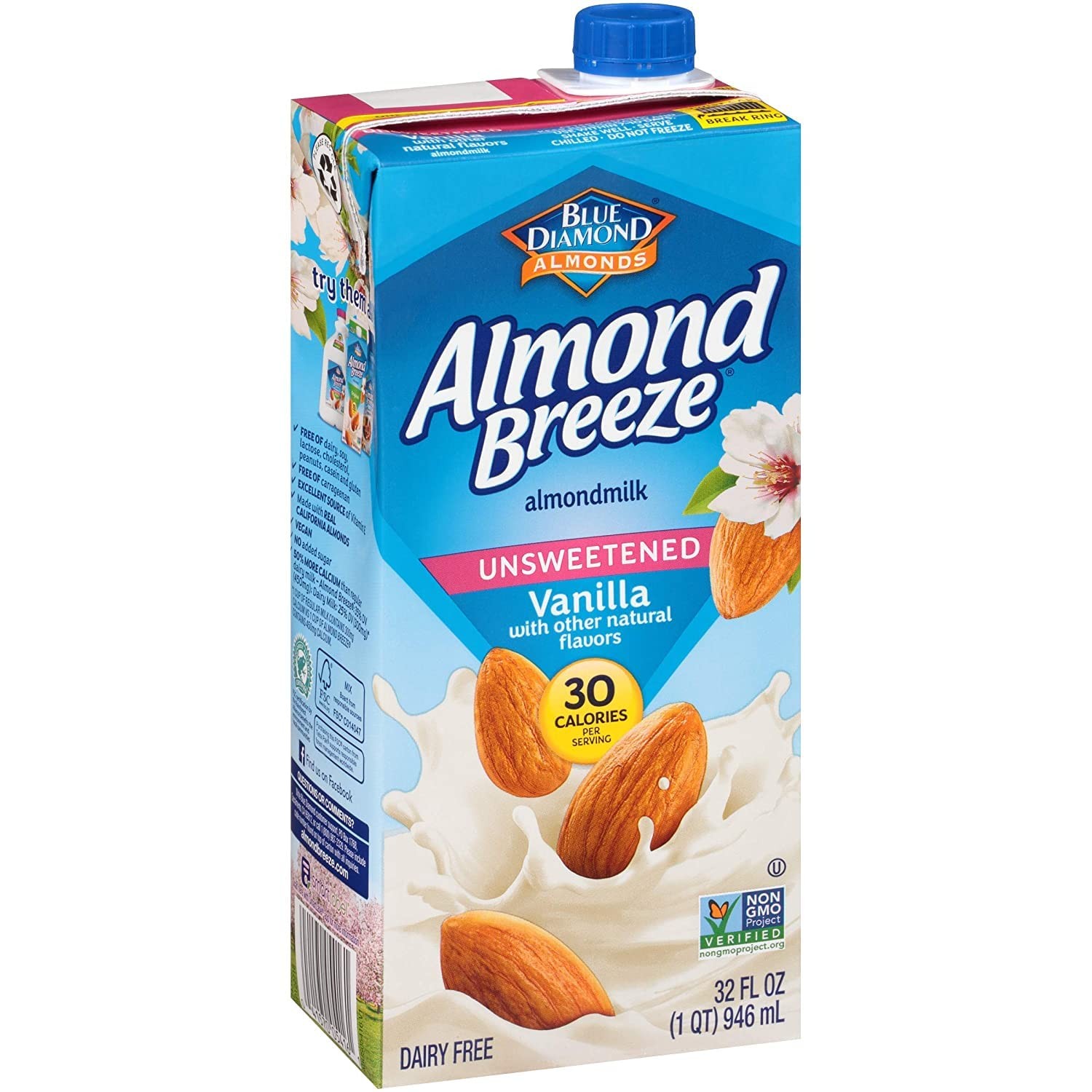 Almond Breeze Dairy Free Almondmilk, Unsweetened 32 Fl Oz (Pack of 6)