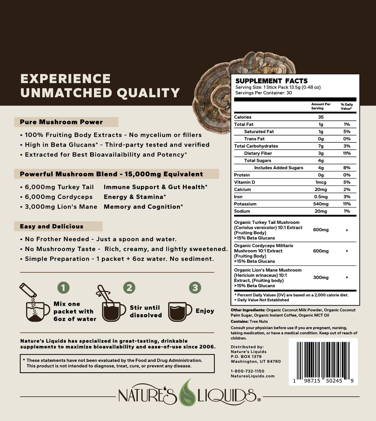 Ultimate Mushroom Coffee Latte – 15,000 mg Organic Fruiting-Body Mushrooms pe…