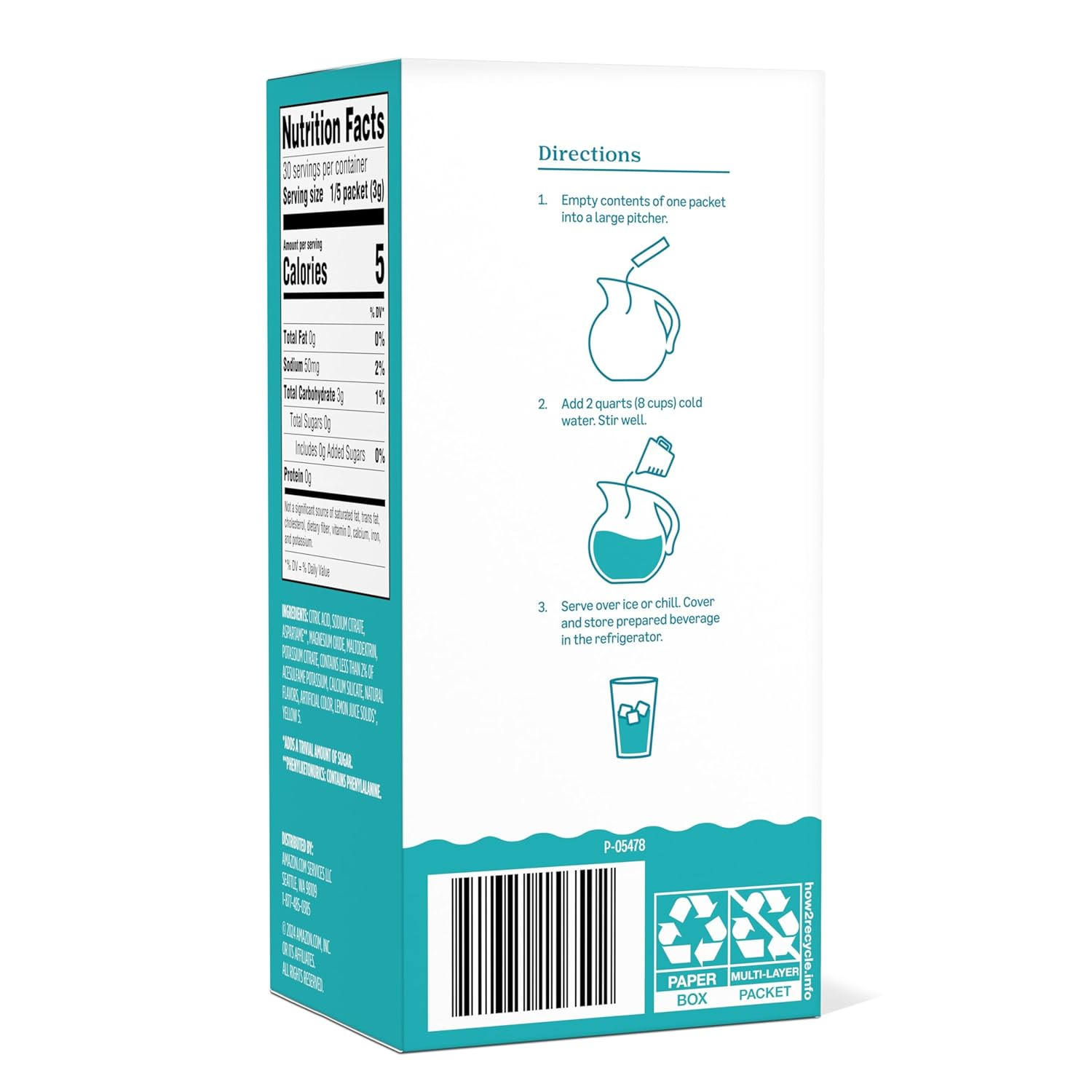 Amazon Grocery, Lemonade Drink Mix Singles, 3.2 Oz