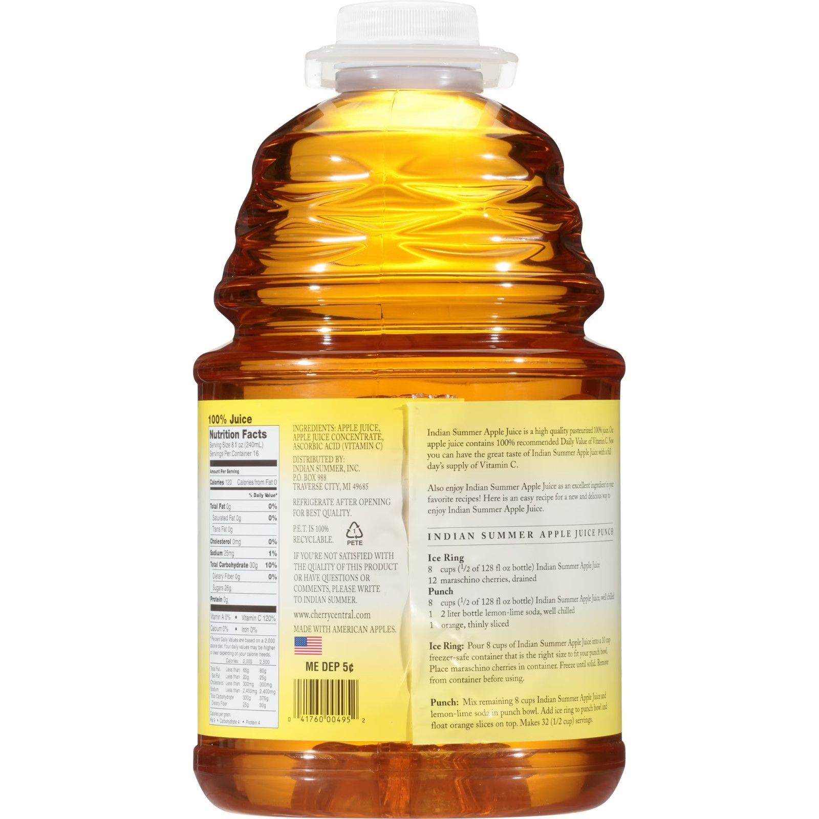 (2 pack) Indian Summer Premium Apple Juice, Fresh Pressed Apples, 128 fl oz…