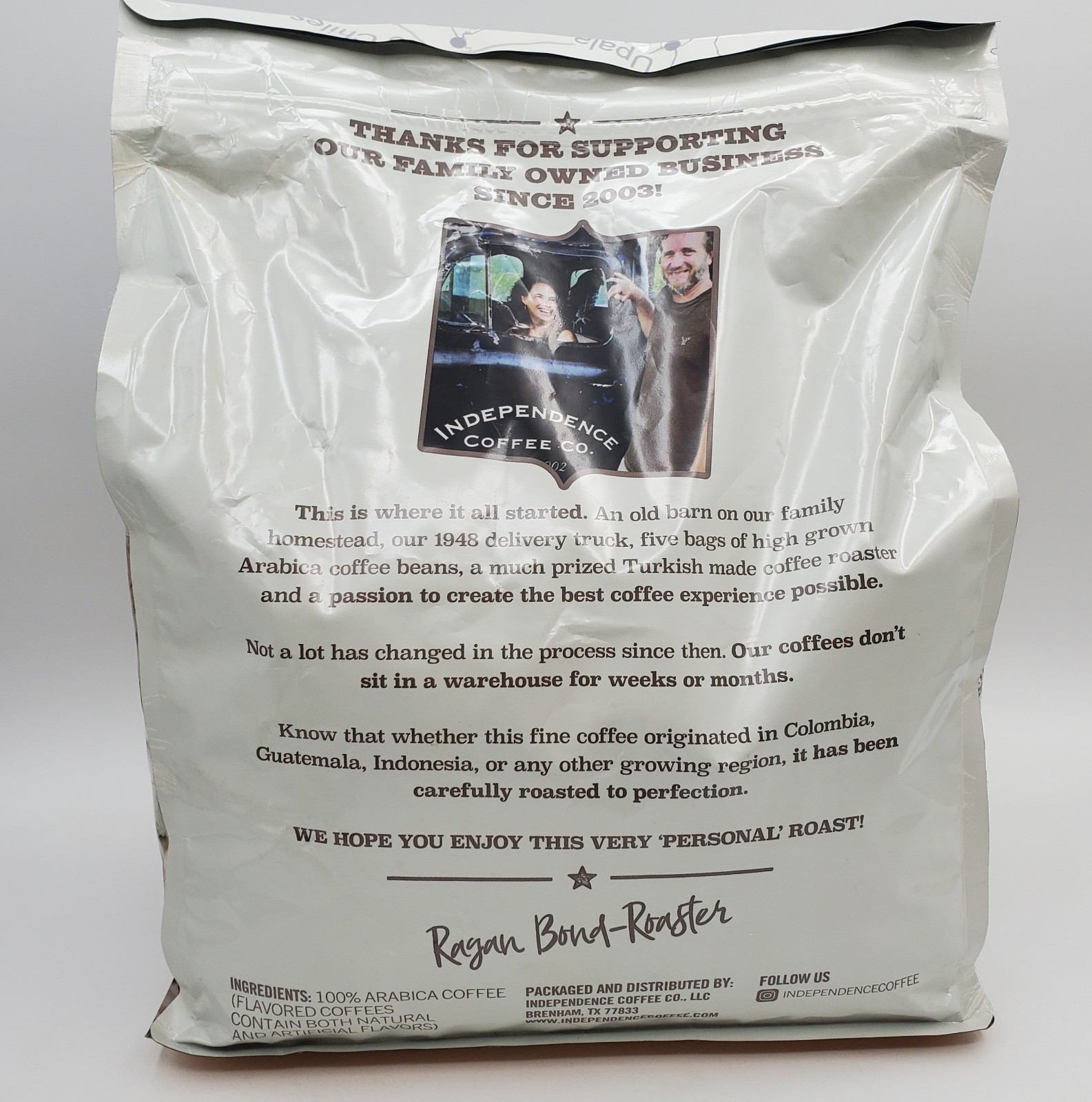 Independence Tex A De Olla Whole Bean Coffee 5lb Brown Sugar Cinnamon BB 5/26