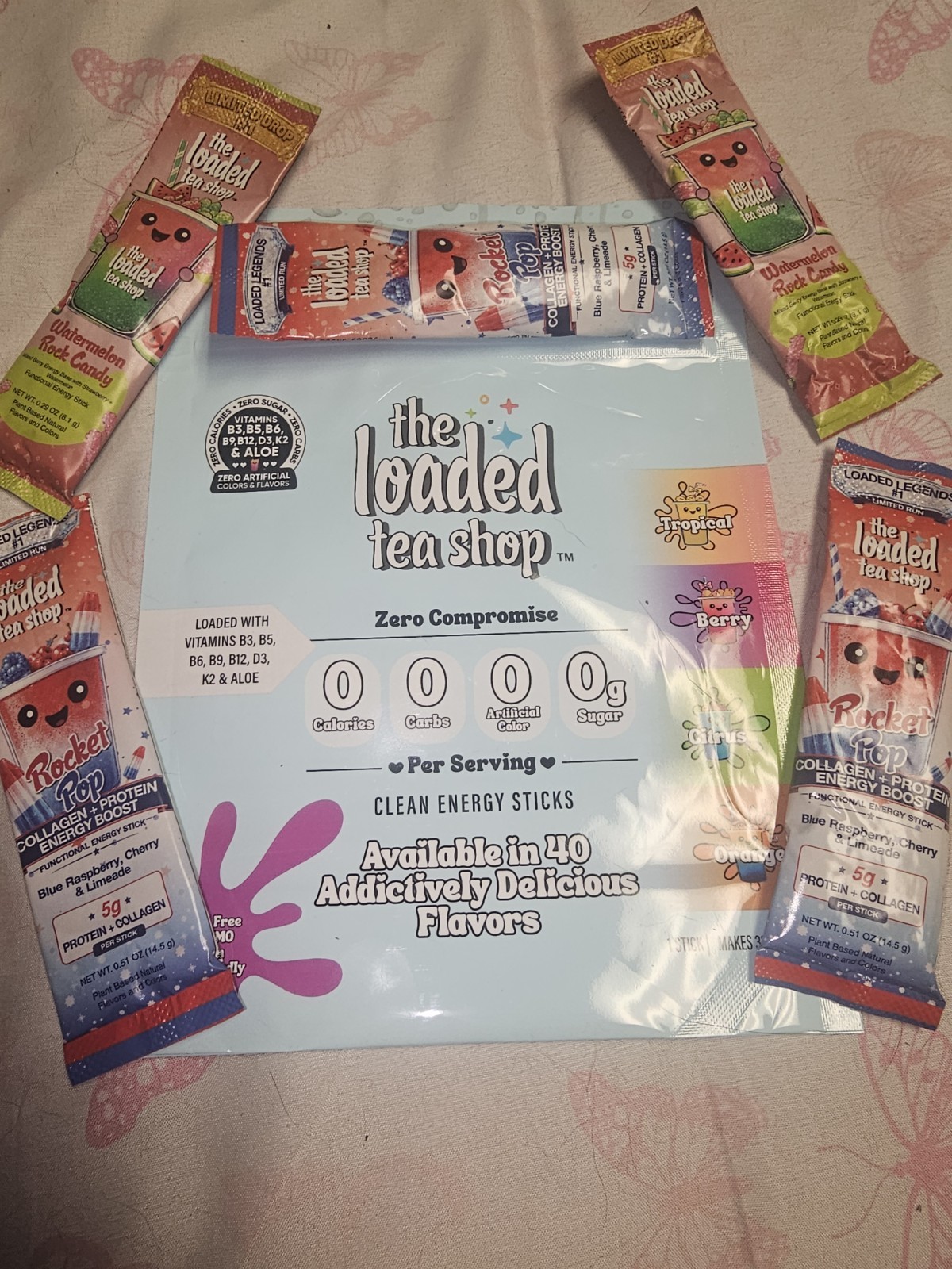 The Loaded Tea Shop Energy Drinks, 5 Pack, Rocket pop & Watermelon rock candy
