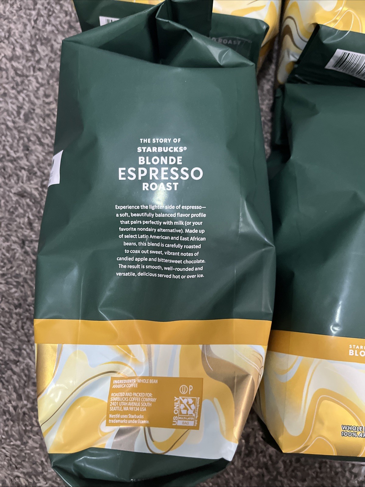 4 bag Starbucks LOT Veranda Blend Blonde LIGHT Roast WHOLE BEAN Coffee 28 oz 7LB