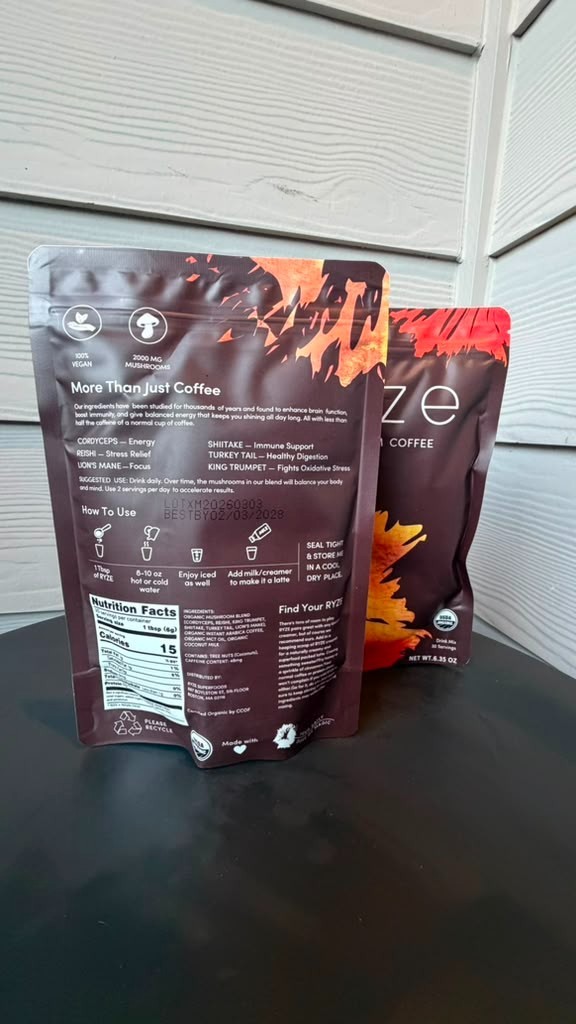 2Pack Ryze mushroom coffee. 6.35 oz -30 servings each (60 servings total)