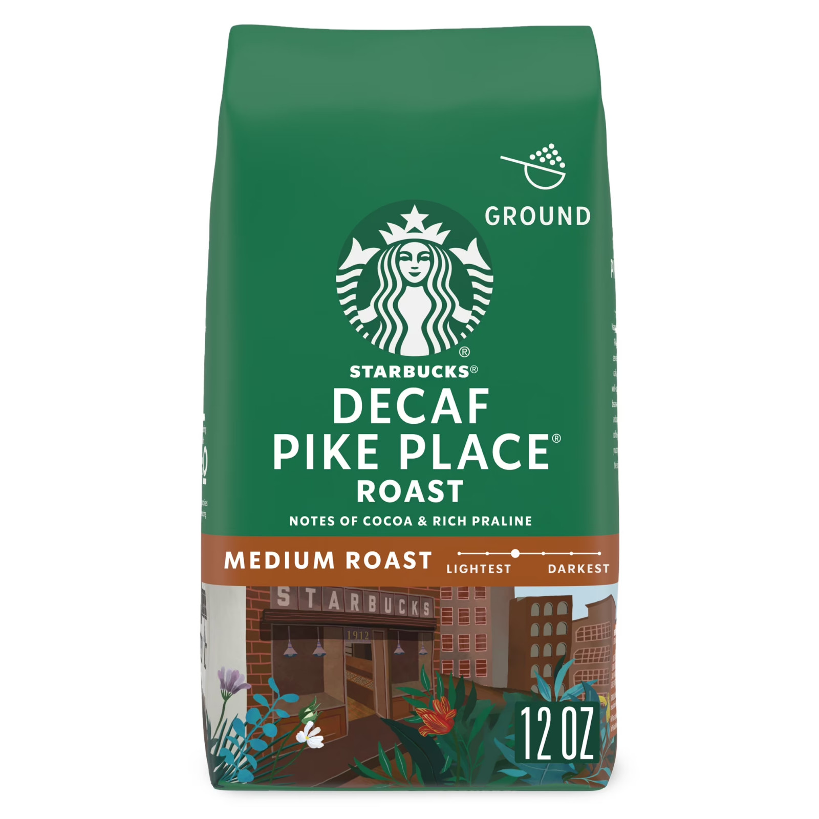 Starbucks Decaf Pike Place Roast, Ground Coffee, Medium Roast, 12 oz