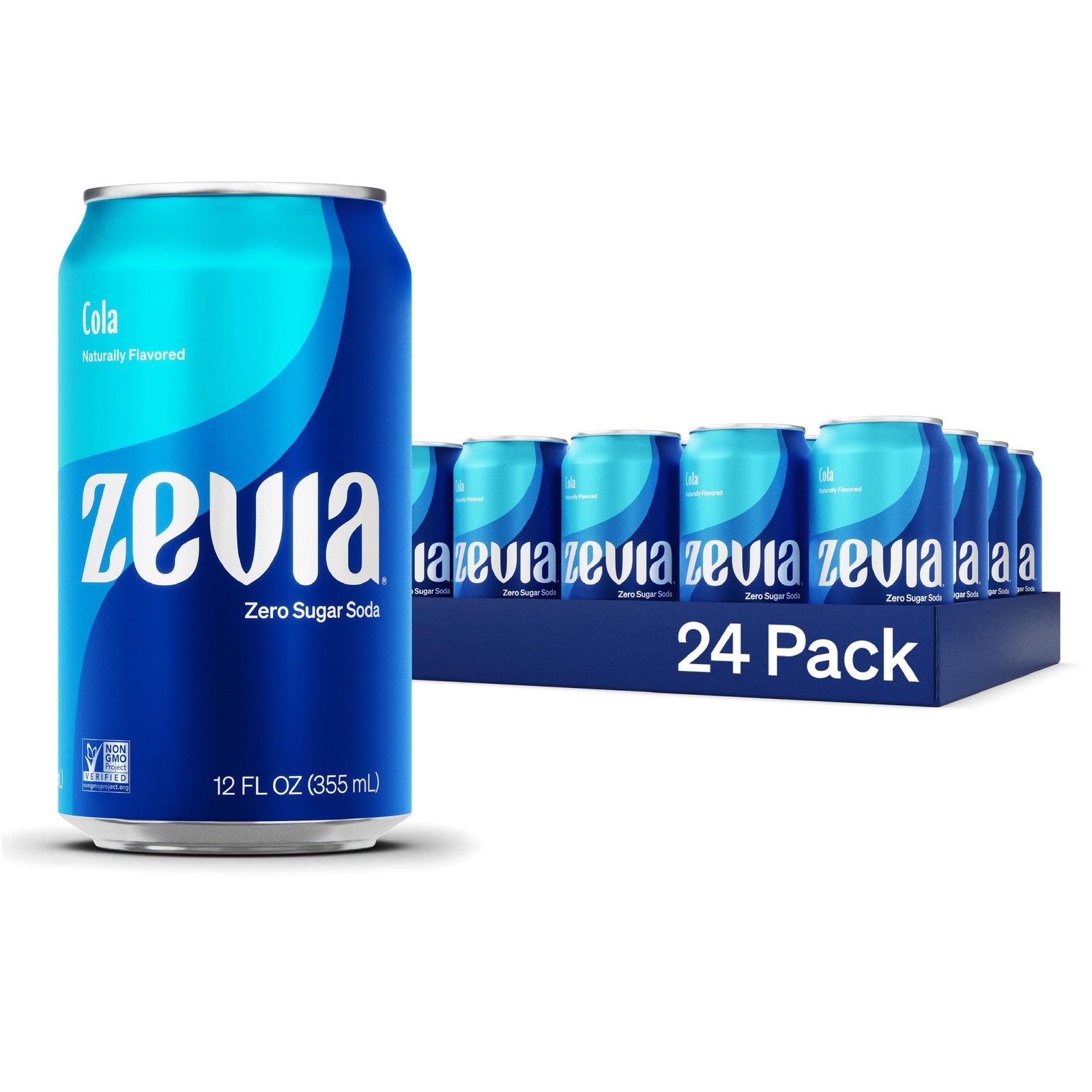 Zevia Zero Sugar Soda, Cola, 12 oz Cans (24-Pack) – Naturally Sweetened
