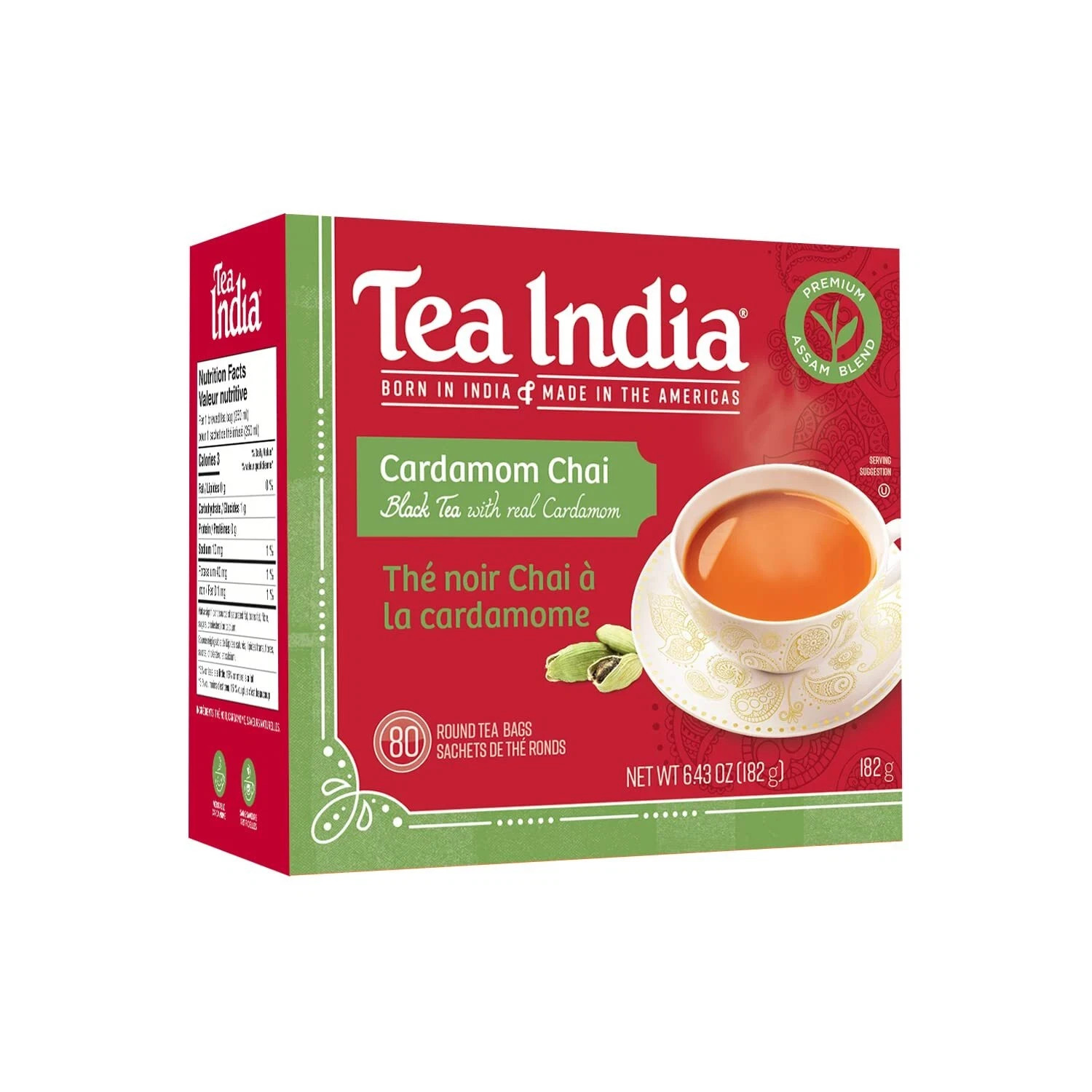 Tea India Cardamom Chai Tea Bags Black Tea , 80 Count