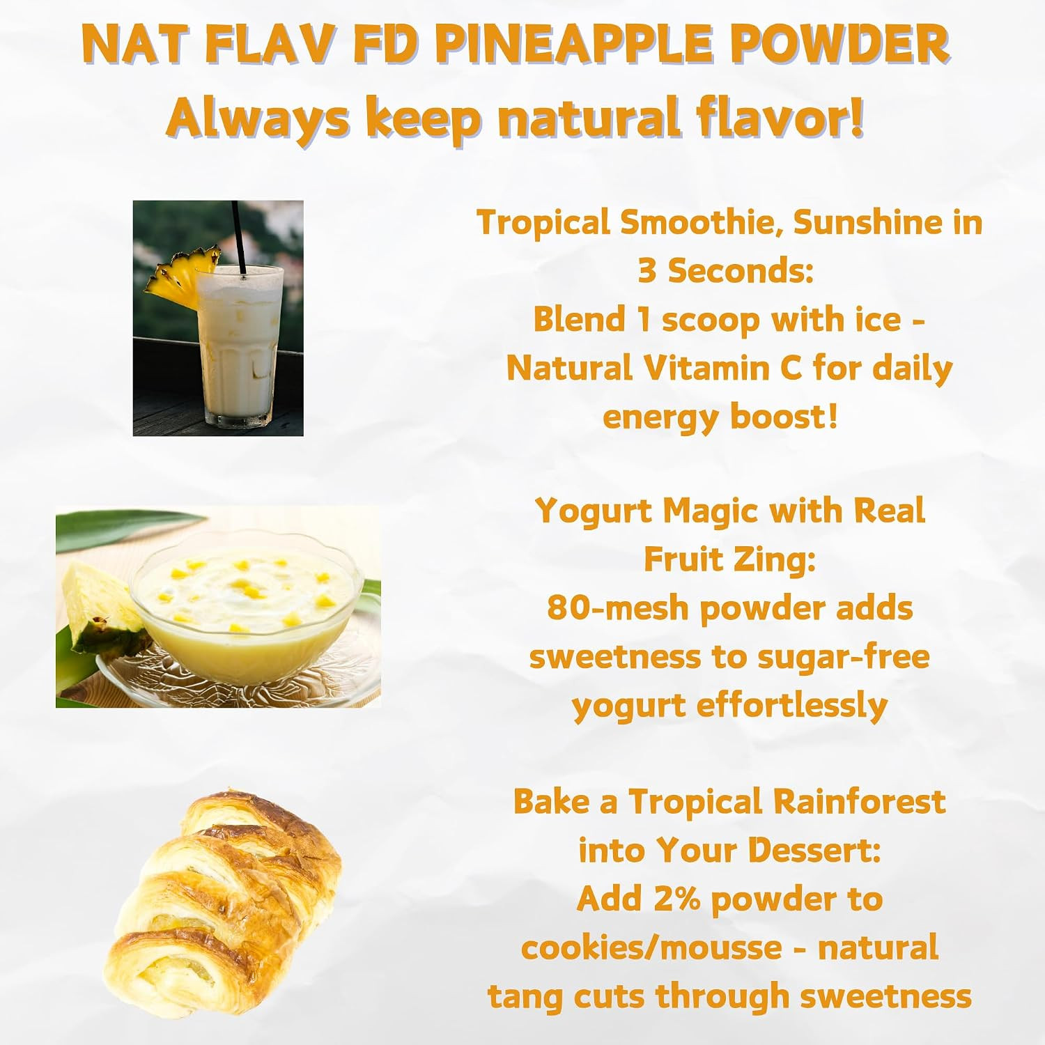 NAT FLAV Freeze Dried Pineapple Powder – 10.5Oz/300G | 100% Natural, No Added Su