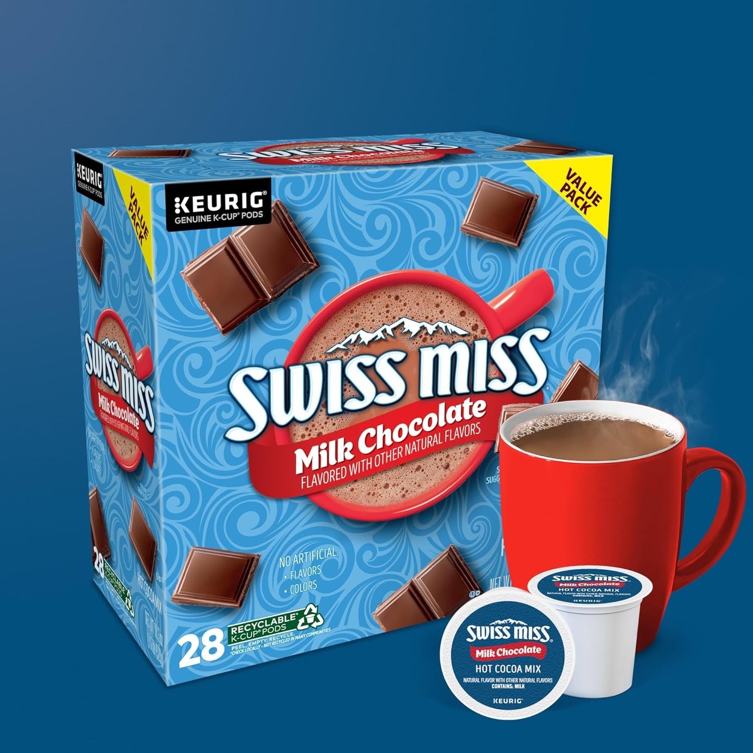 28 Count Swiss Miss Milk Chocolate Hot Cocoa K-Cup Pods for Anytime Enjoyment