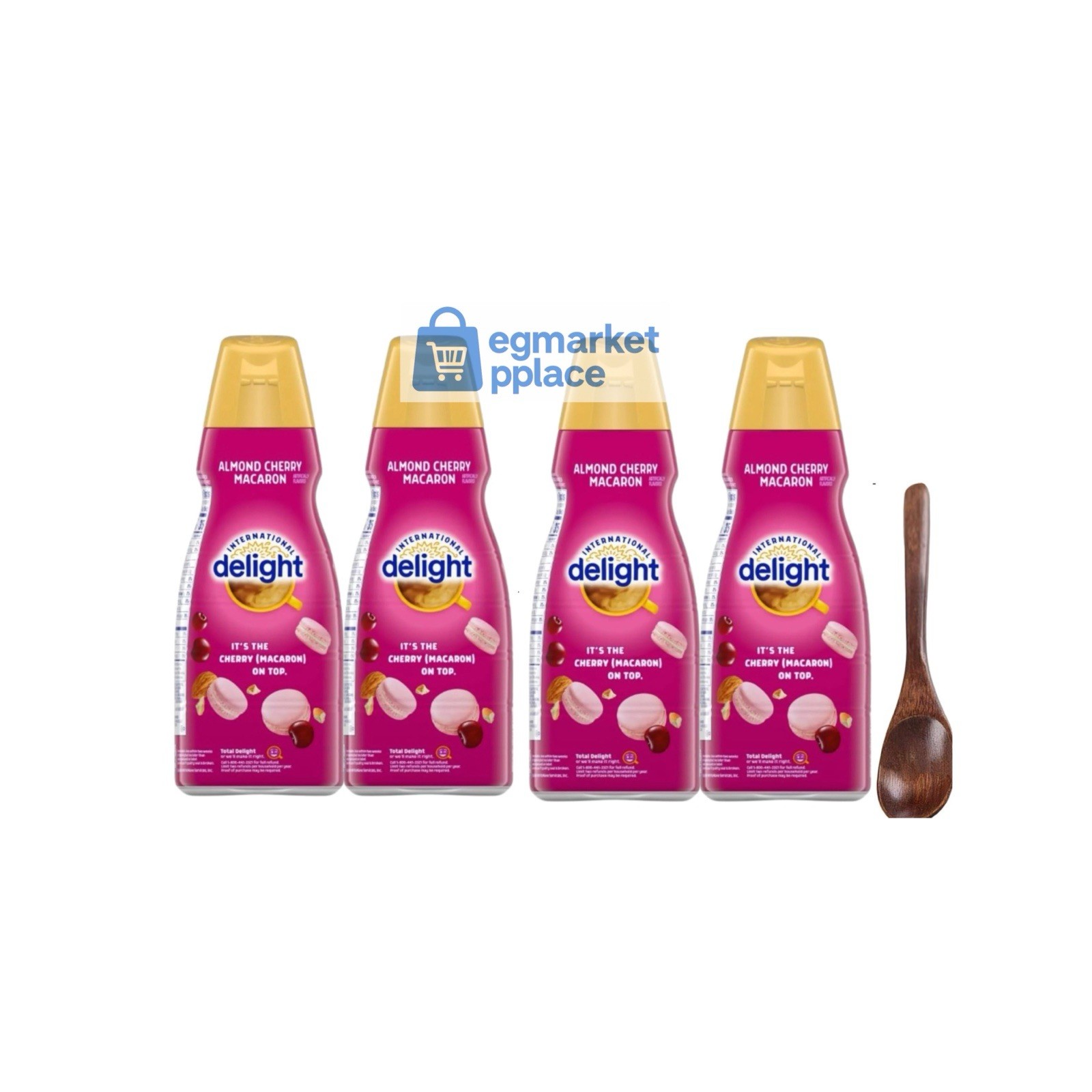 International Delight Almond Cherry Macaron 4-pack Gift Set with Wooden Spoon