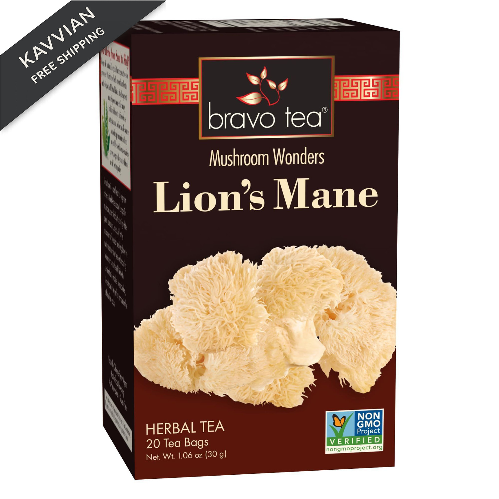 Bravo Tea Lion’s Mane Mushroom Herbal Caffeine Free, 20 tea bags, 1 Count