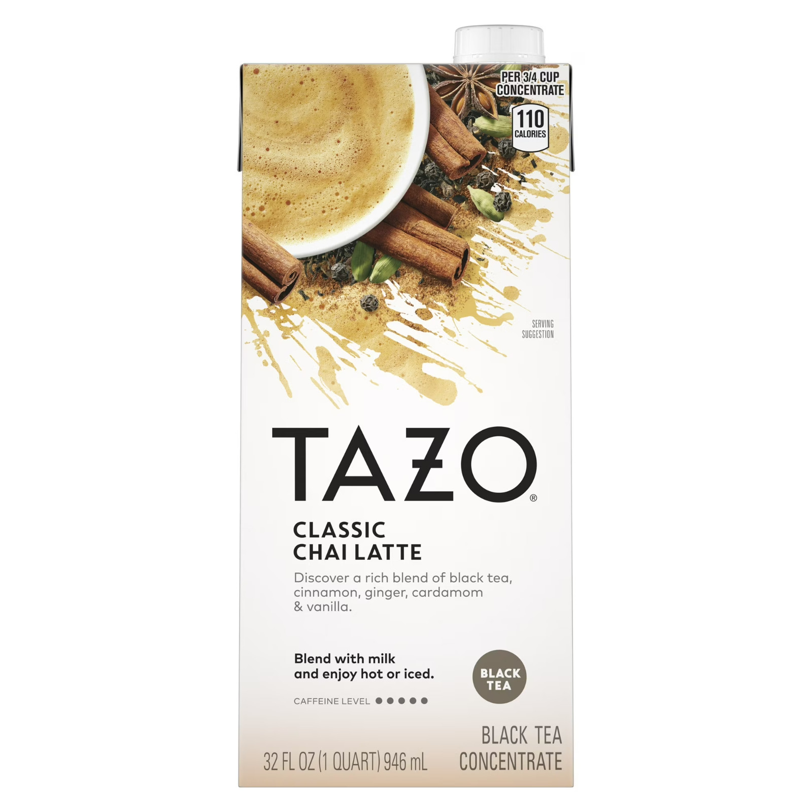 TAZO Classic Chai Latte Black Tea Concentrate, Made from Real Black Tea, 32oz Ca