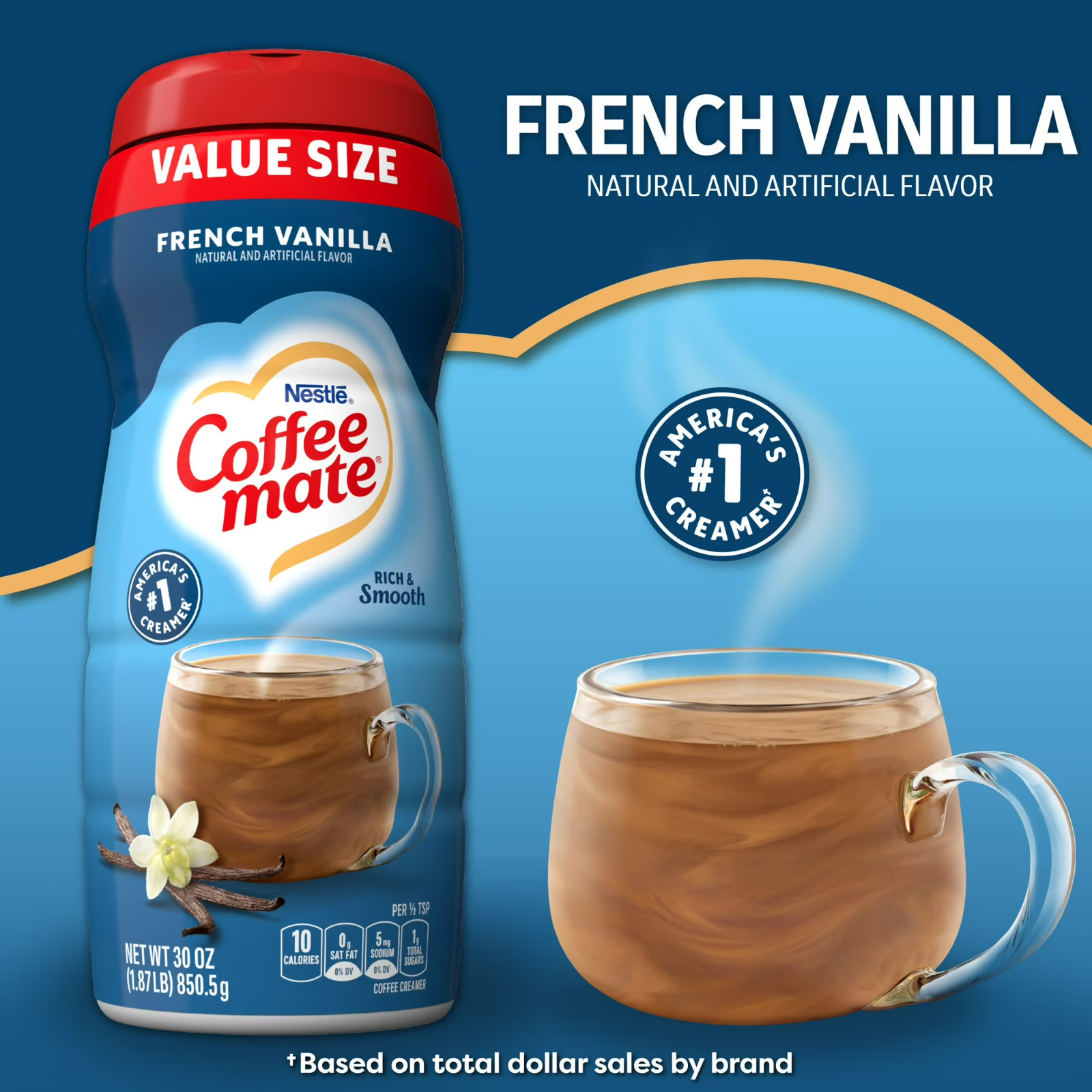 French Vanilla Powder Coffee Creamer 30 oz Non Dairy Lactose Free Gluten Free