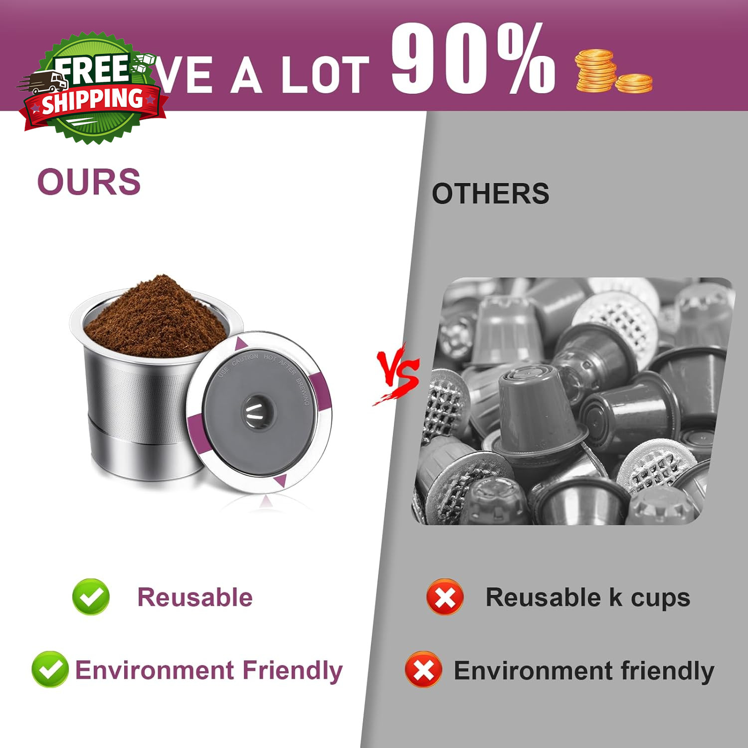 Stainless Steel Reusable K Cups Coffee Pods, 2 Pack | Universal Compatibility