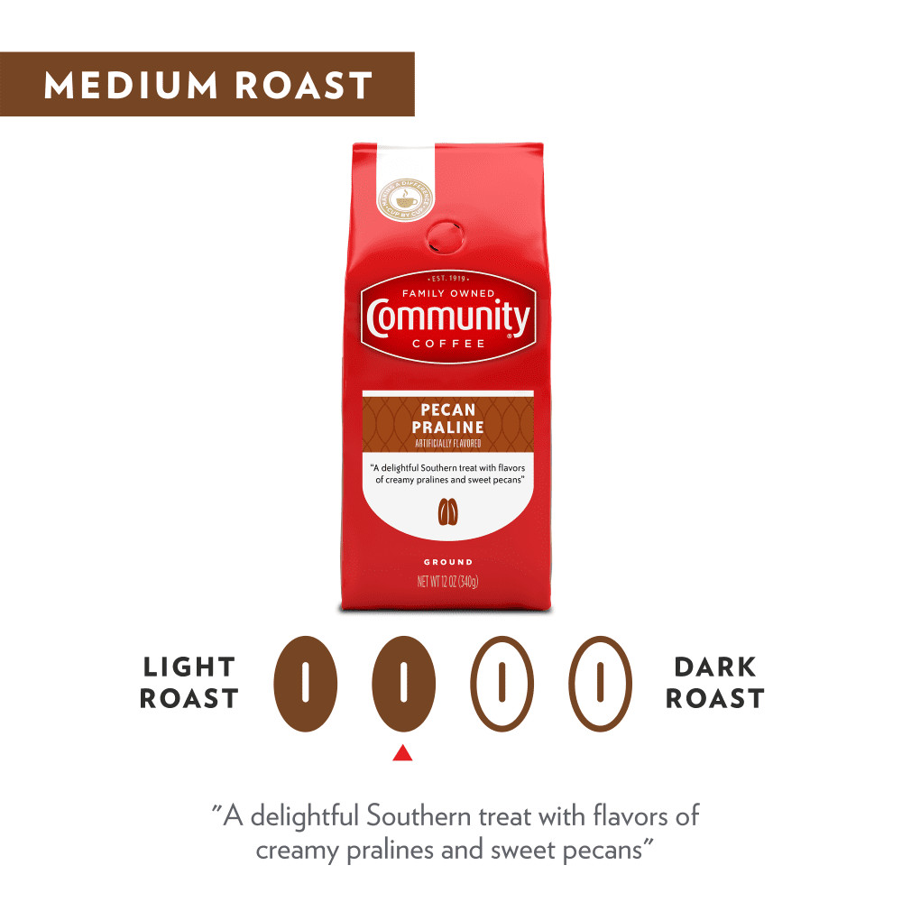 Community Coffee Pecan Praline Medium Roast Ground 12 oz Gable Top USA Free ship