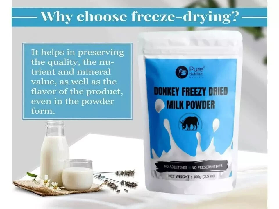 100% PURE NATURAL HERBS DONKEY MILK POWDER FREEZE DRIED 100 GRAM (3.5Oz)