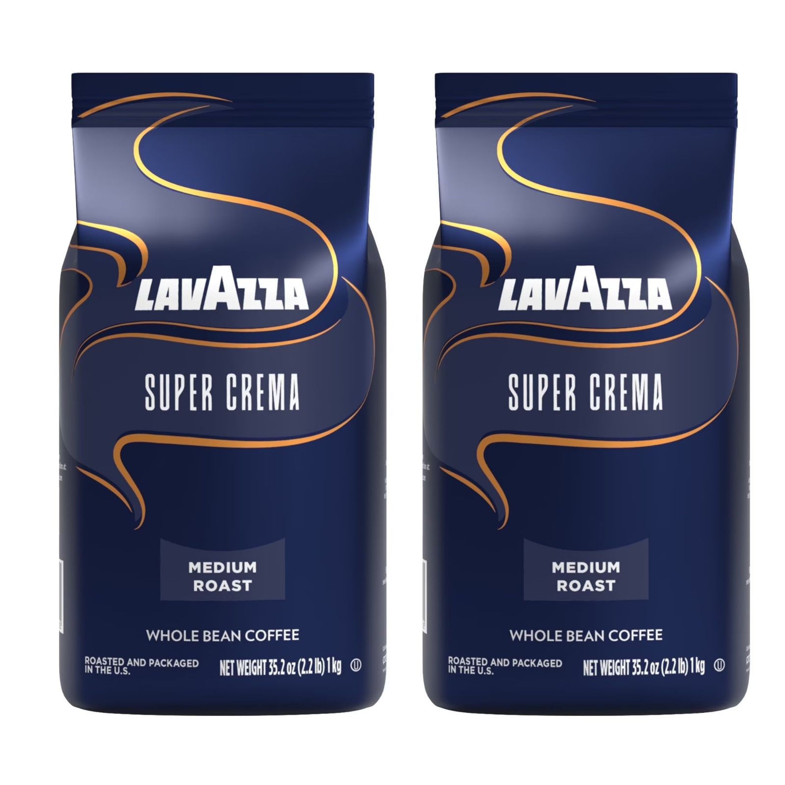 Lavazza Super Crema Whole Bean Coffee, Medium Roast, 2.2 lb Bag (Pack of 2)- NEW