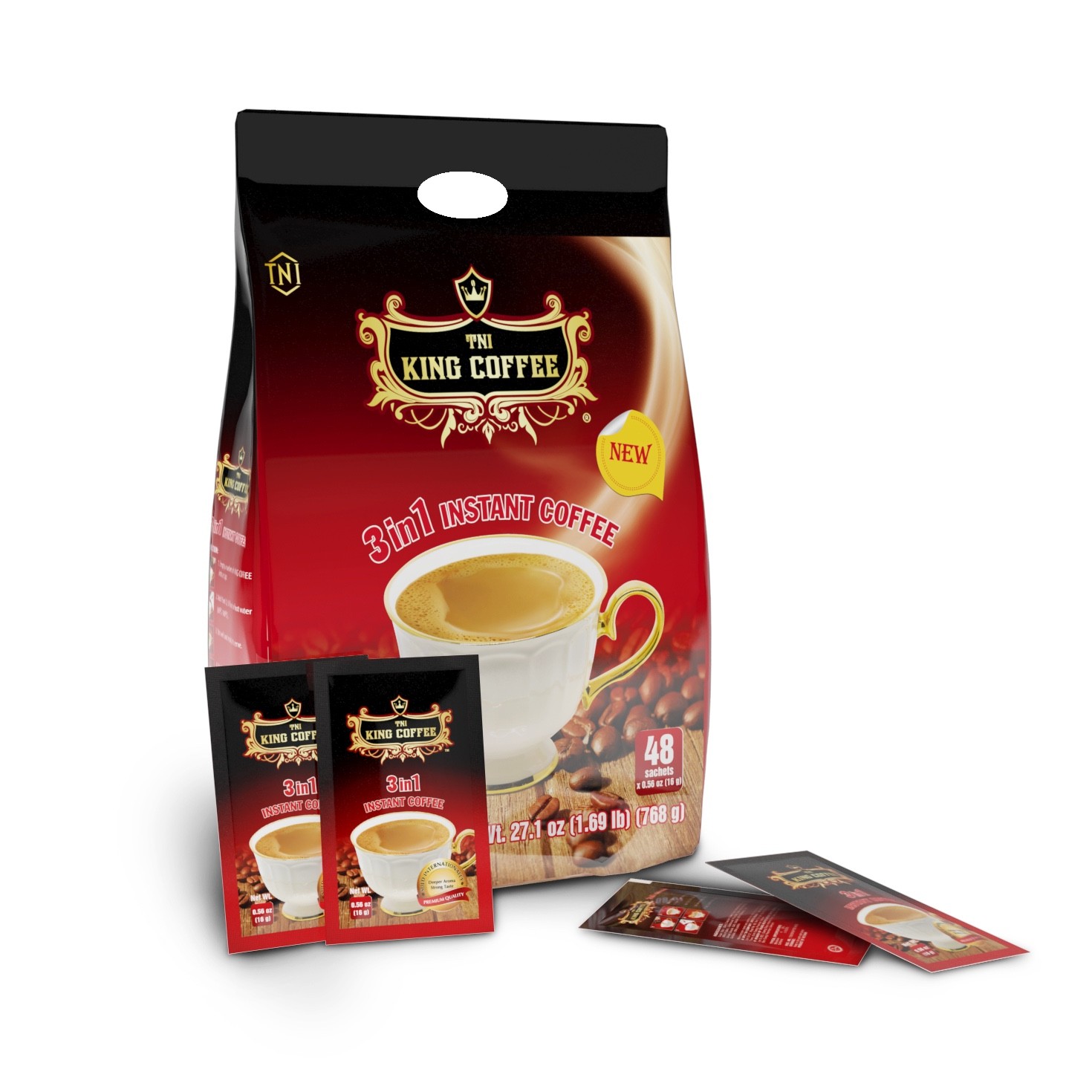King Coffee 3in1 Instant Coffee Bag 48 sachet x 0.56oz (16g) Halal