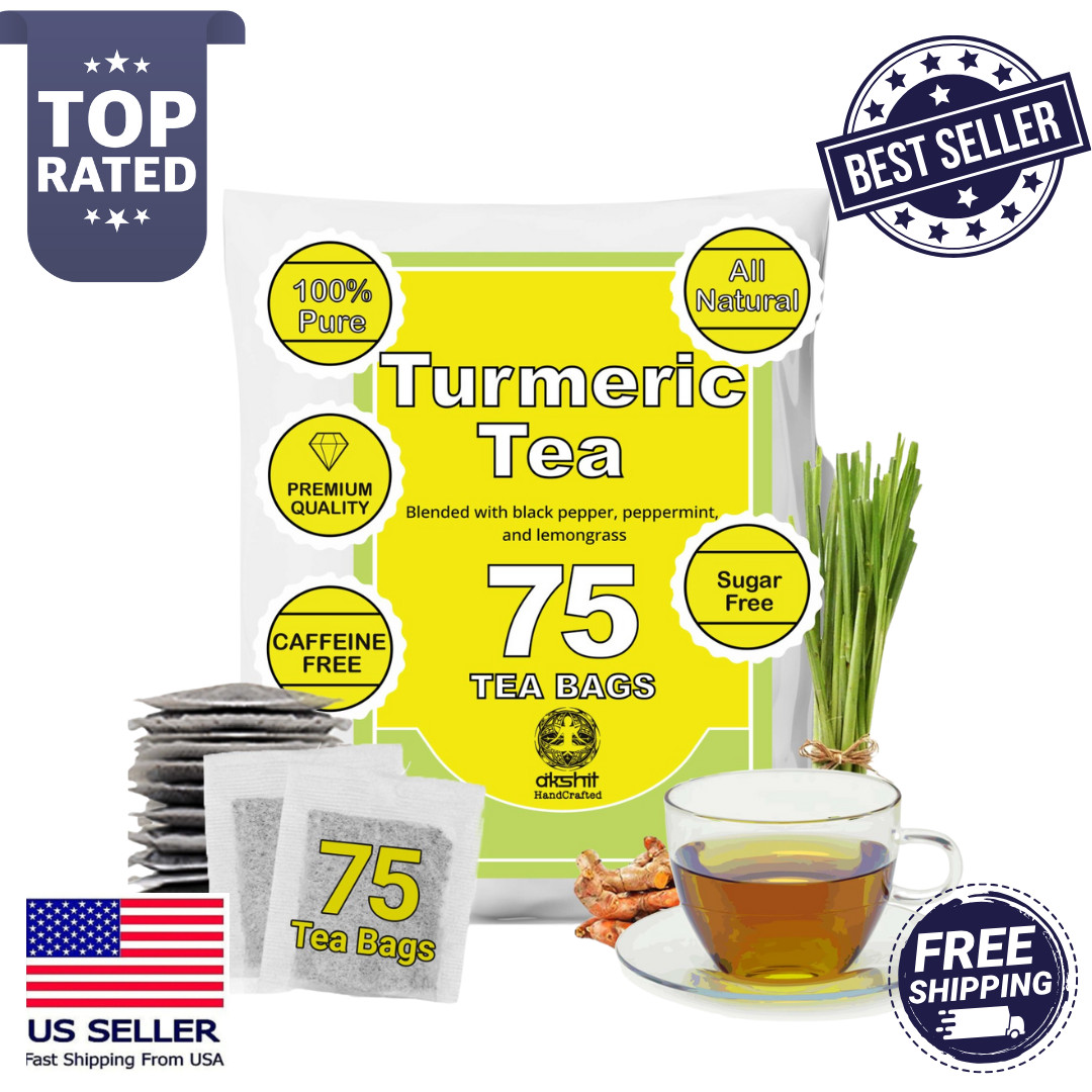 75 Turmeric Tea Bags, Detox Turmeric Black Pepper Tea, No Caffeine, Herbal Tea