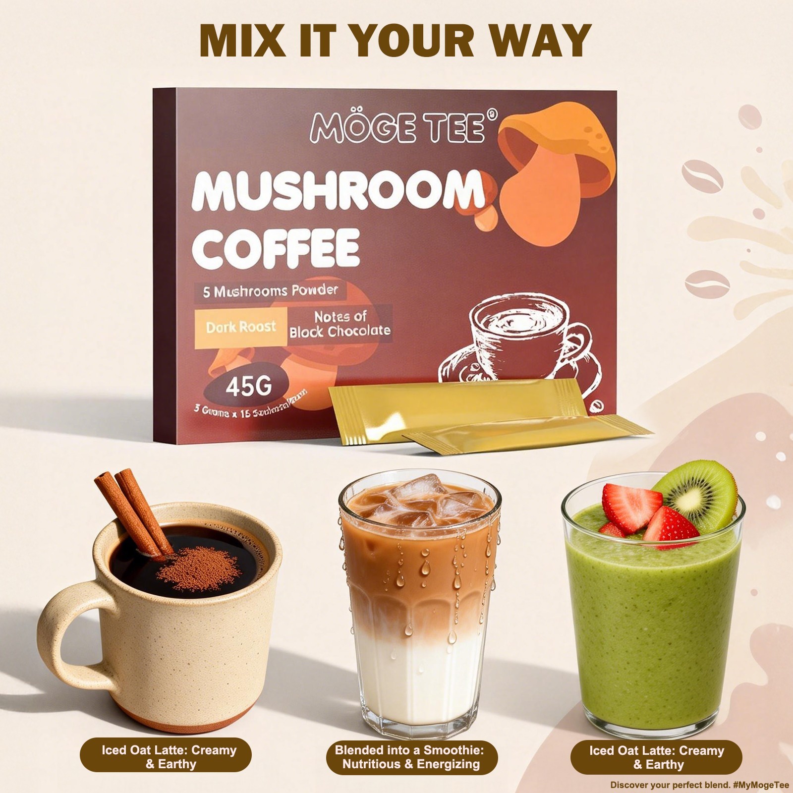 Organic Mushroom Coffee – Coffee for Better Energy – 30 Sachets US Free Shipping