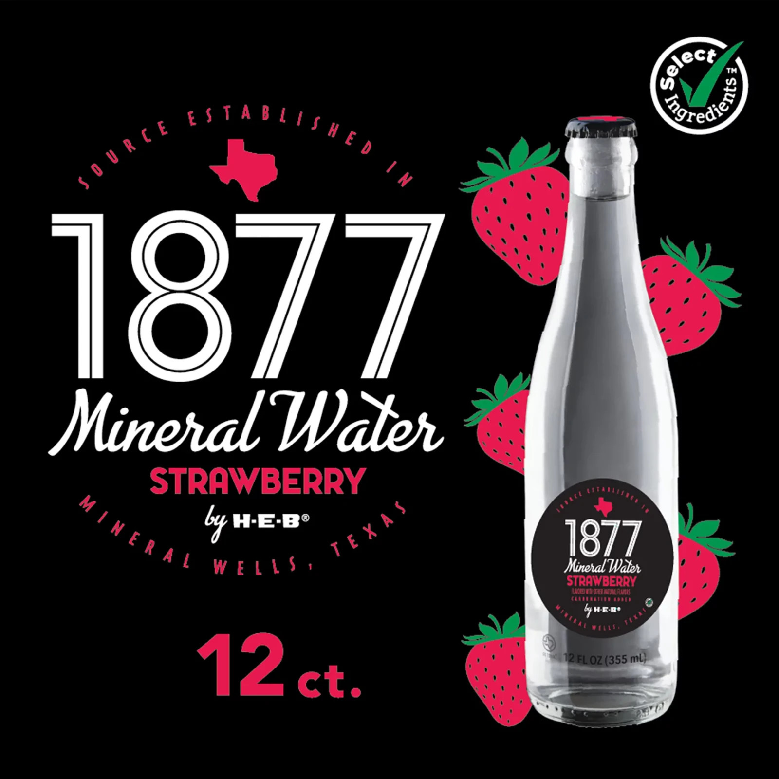 Pack of 12 H‑E‑B 1877 Strawberry Delight Carbonated Mineral Water Bottles 12oz