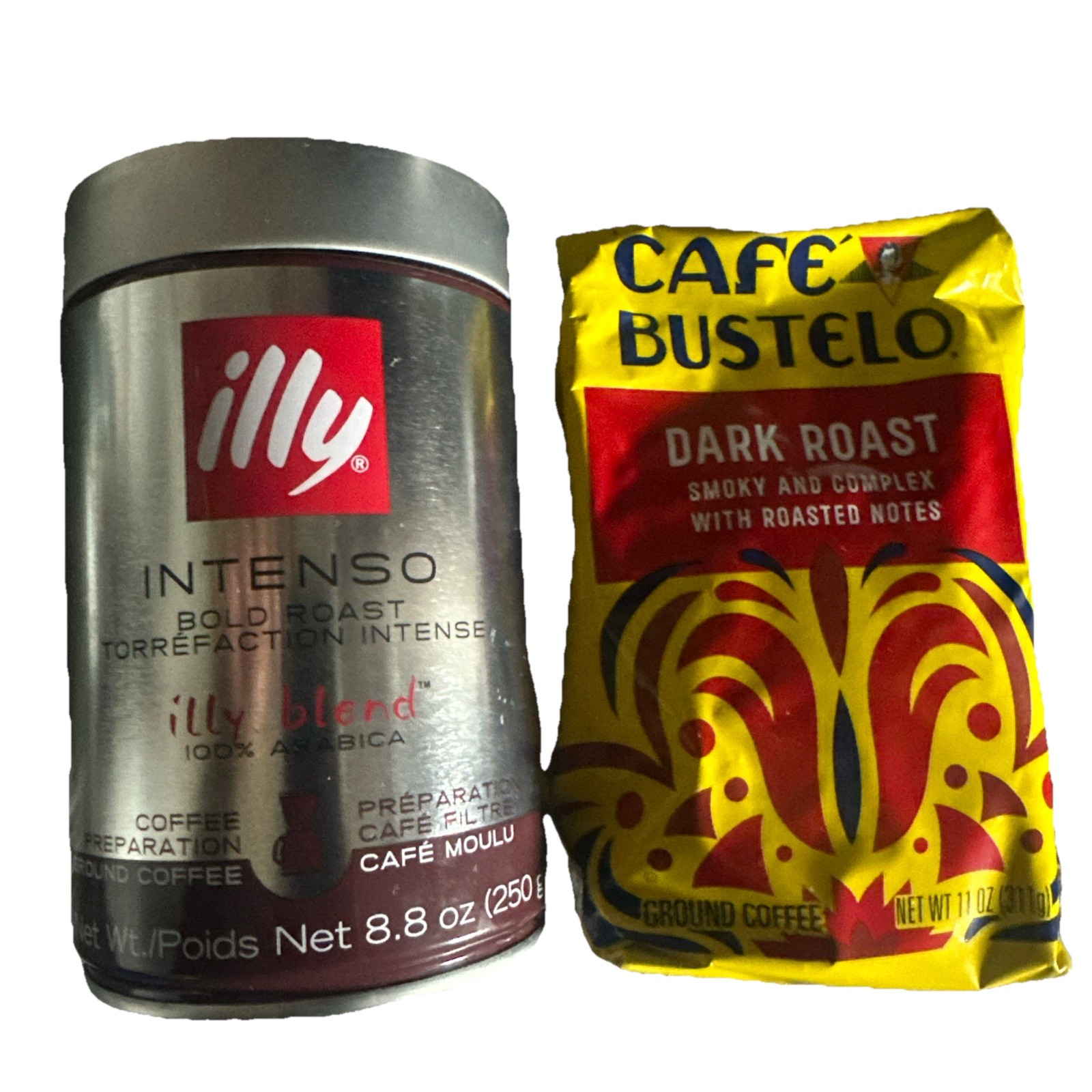 Café Bustelo Dark Roast & illy Intenso Ground Coffee Bundle (expires 6/2026)