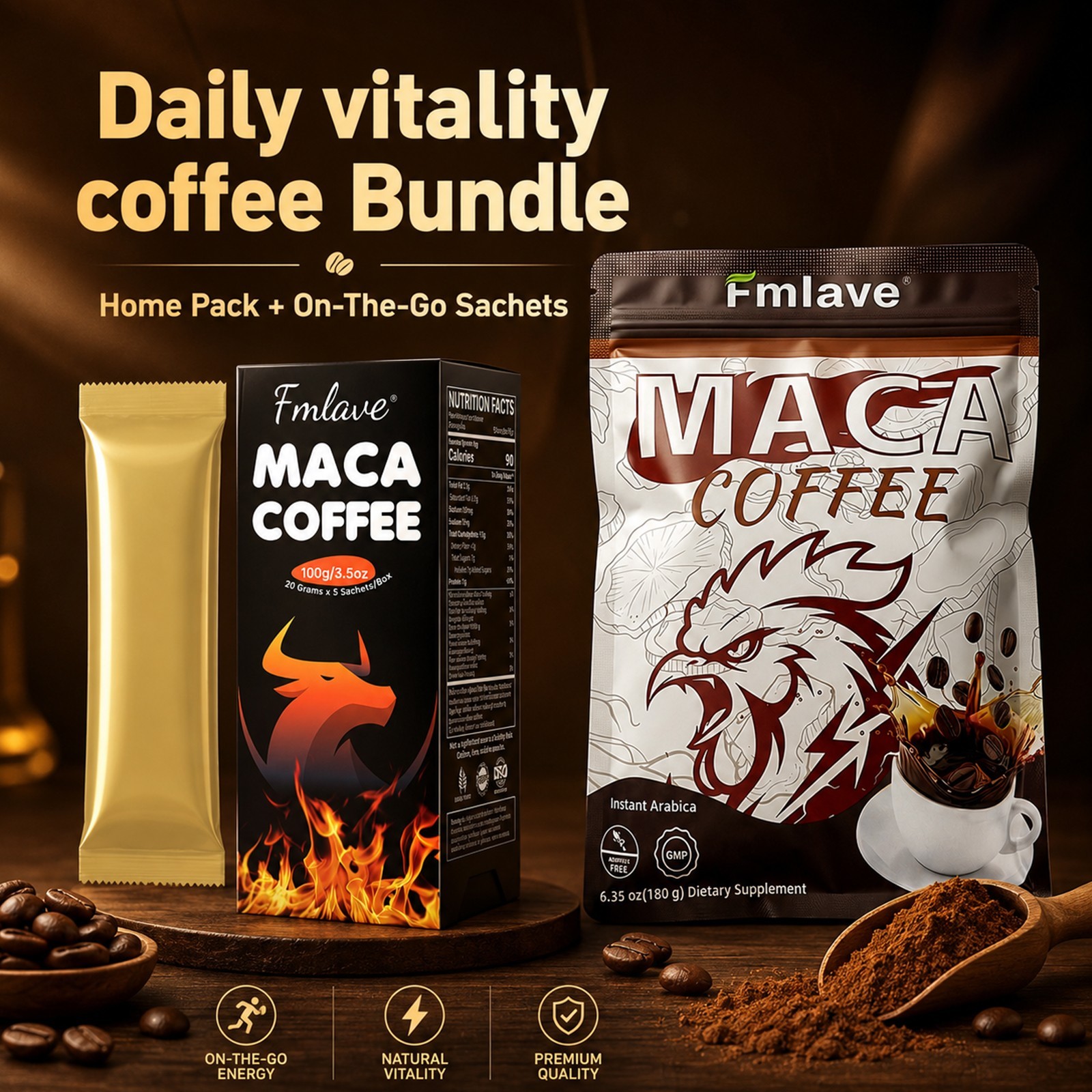 Maca Coffee for Men Herbal Supplement Energy Coffee Ginseng Ashwagandha Cordycep