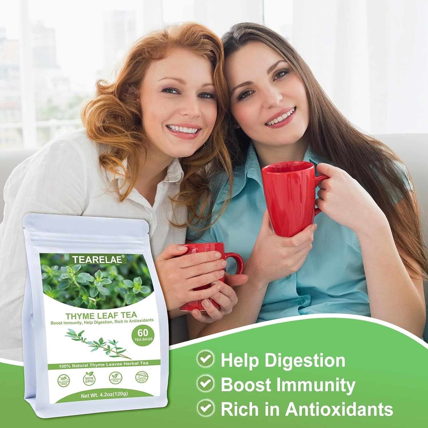 Organic 60 Count Thyme Tea Bags – Aid Digestion & Enjoy Anytime, Caffeine-Free