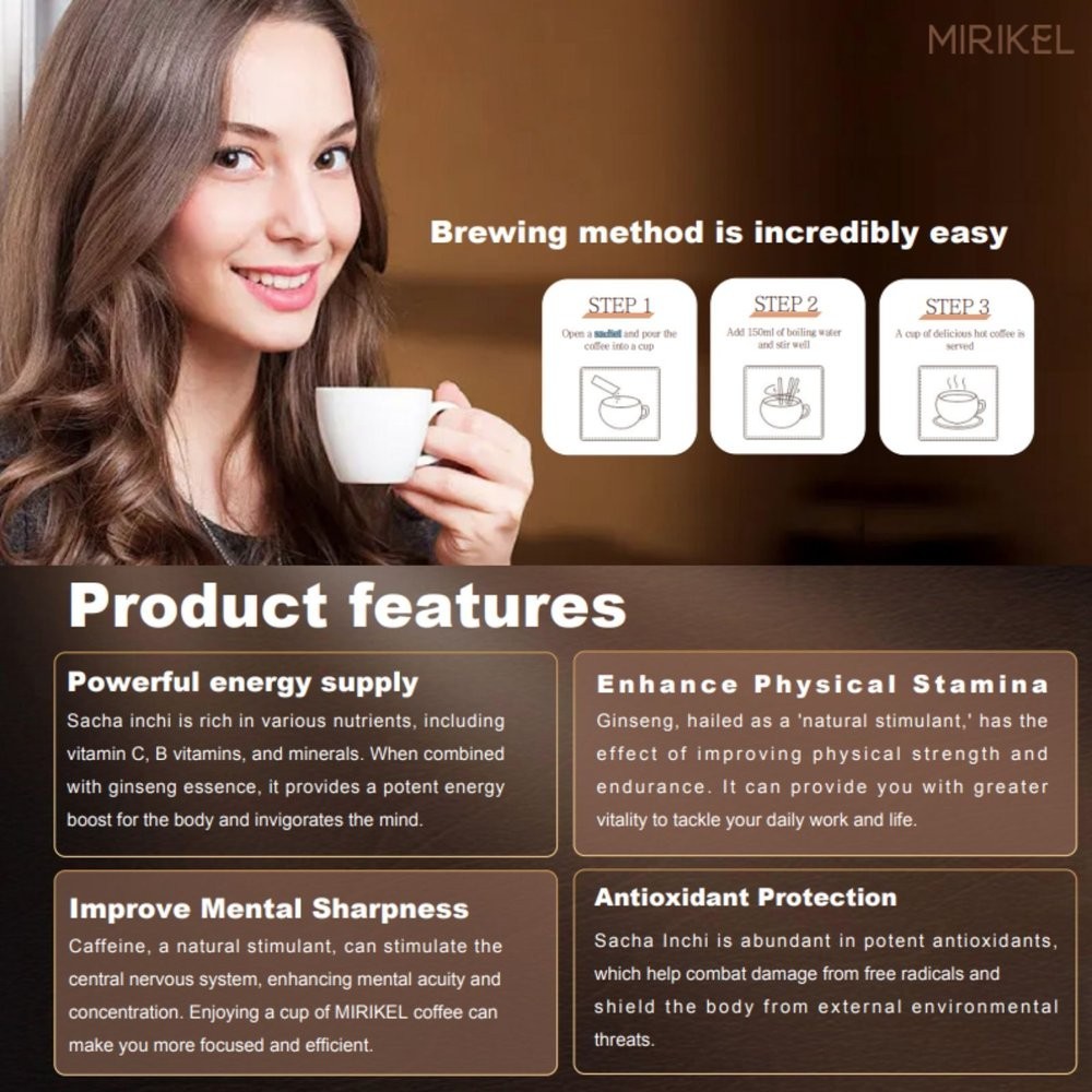 MIRIKEL Instant Coffee Mixed Sacha inchi /Lingzhi & Ginseng -10 Sachets (2-BOX)