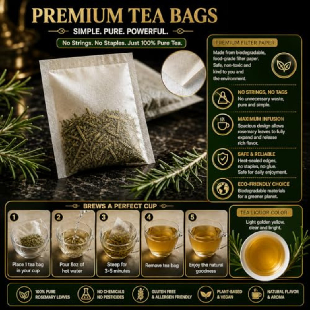 60 Count Premium Rosemary Leaf Tea Bags – 100% Pure Natural Rosemary Leaves