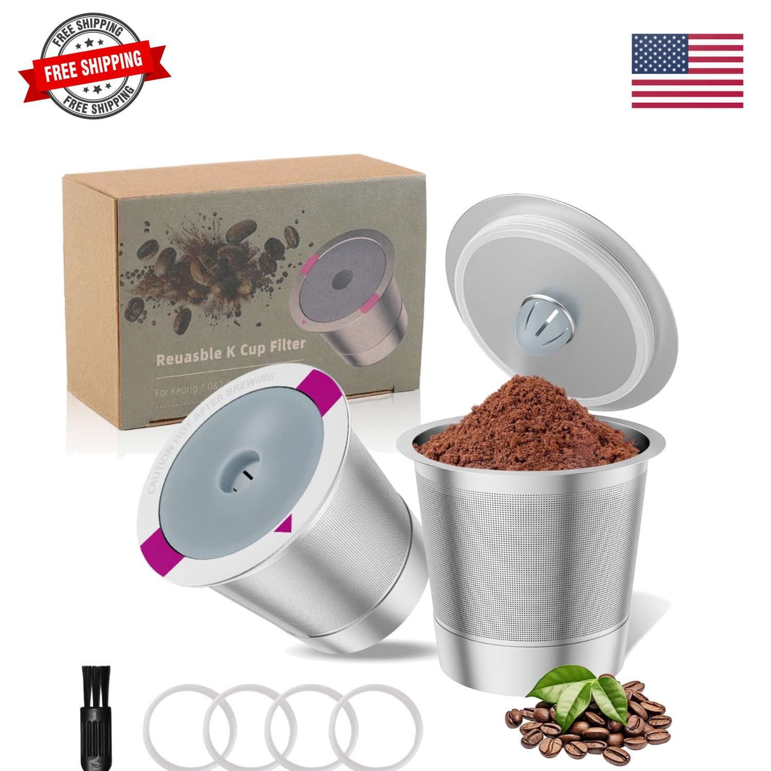 2 Pack Reusable K Cup Coffee Pods, Universal Stainless Steel Refillable K Cup…