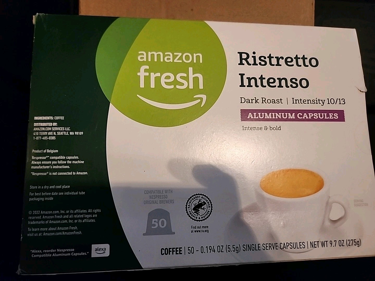 Amazon Fresh Ristretto Intenso Dark Roast Aluminum Capsules 50 Ct