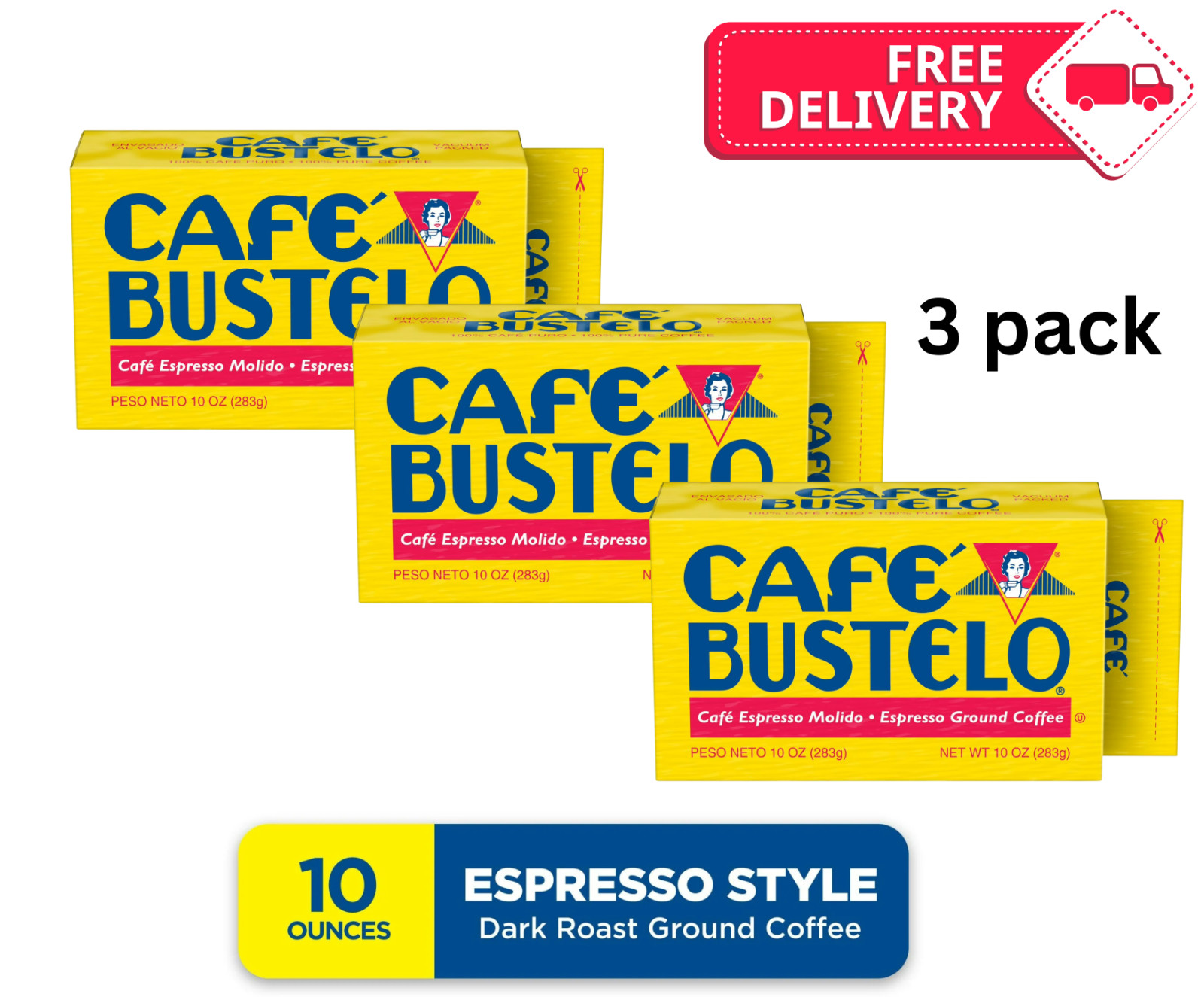3 pack-Cafe Bustelo Ground Espresso Coffee 10oz Brick Vacuum Packed FREE Ship
