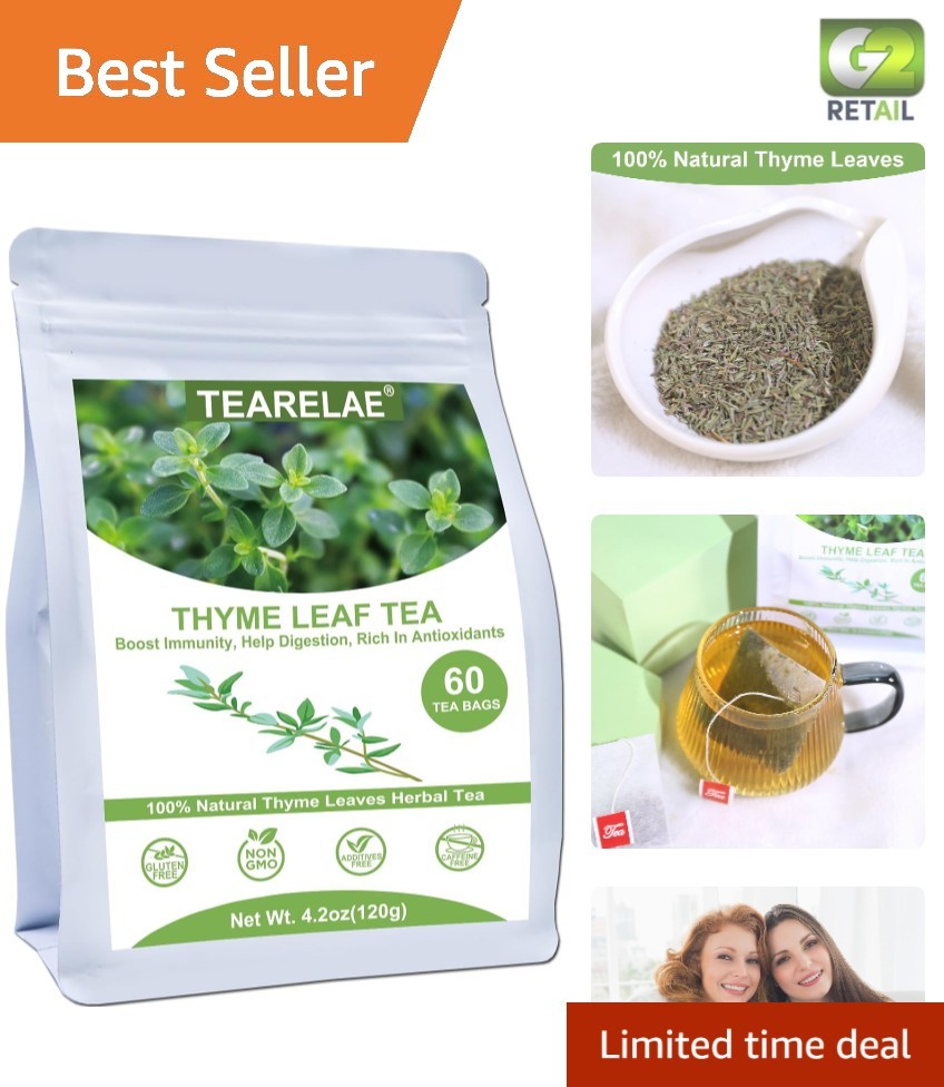 Organic 60 Count Thyme Tea Bags – Aid Digestion & Enjoy Anytime, Caffeine-Free